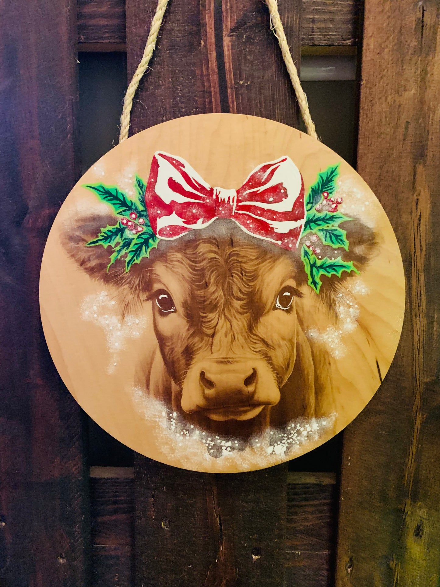 Laser Burned "Black Angus Christmas Cow"