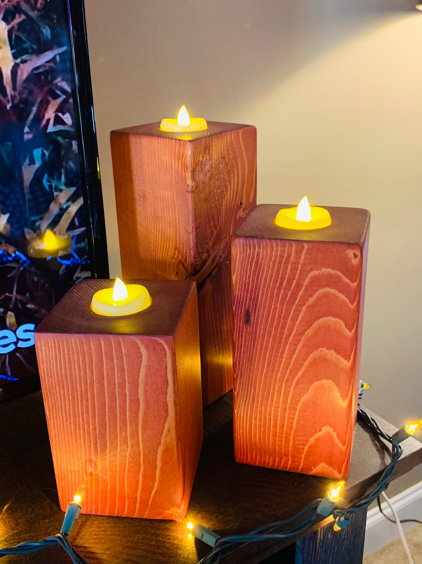 Set of 3 Rustic Tealight Candle Pillars