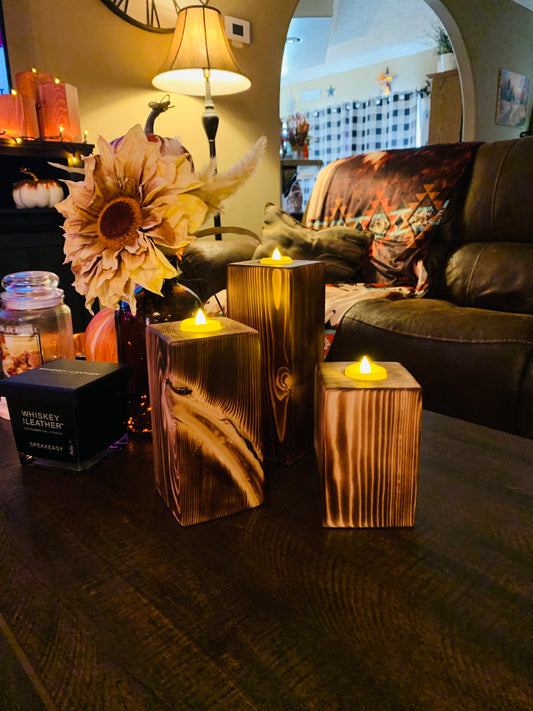 Set of 3 Rustic Tealight Candle Pillars