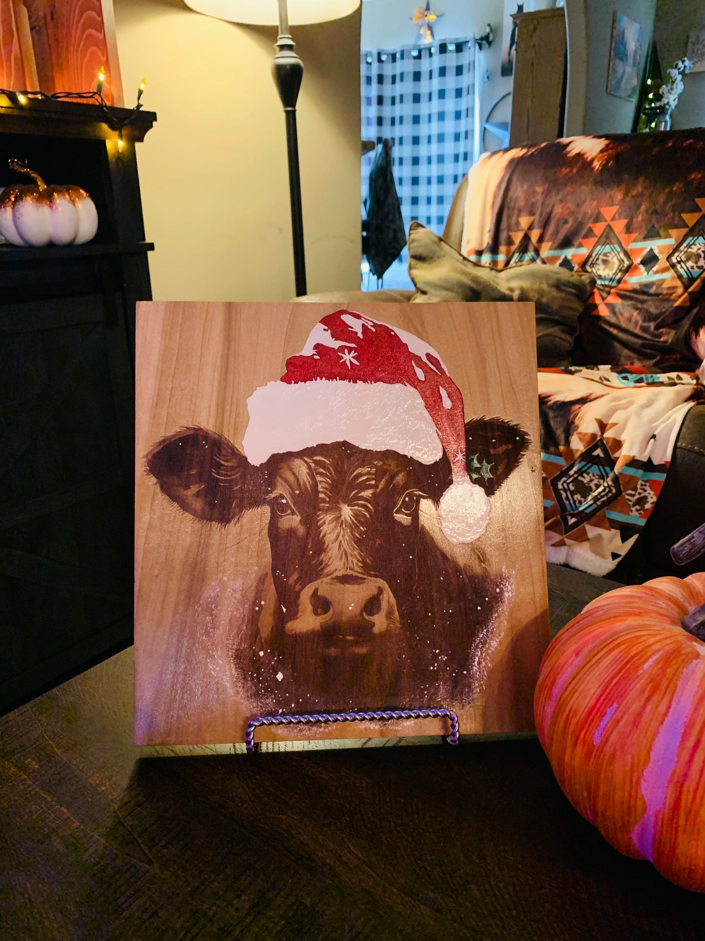 Laser Burned "Black Angus Christmas Cow"