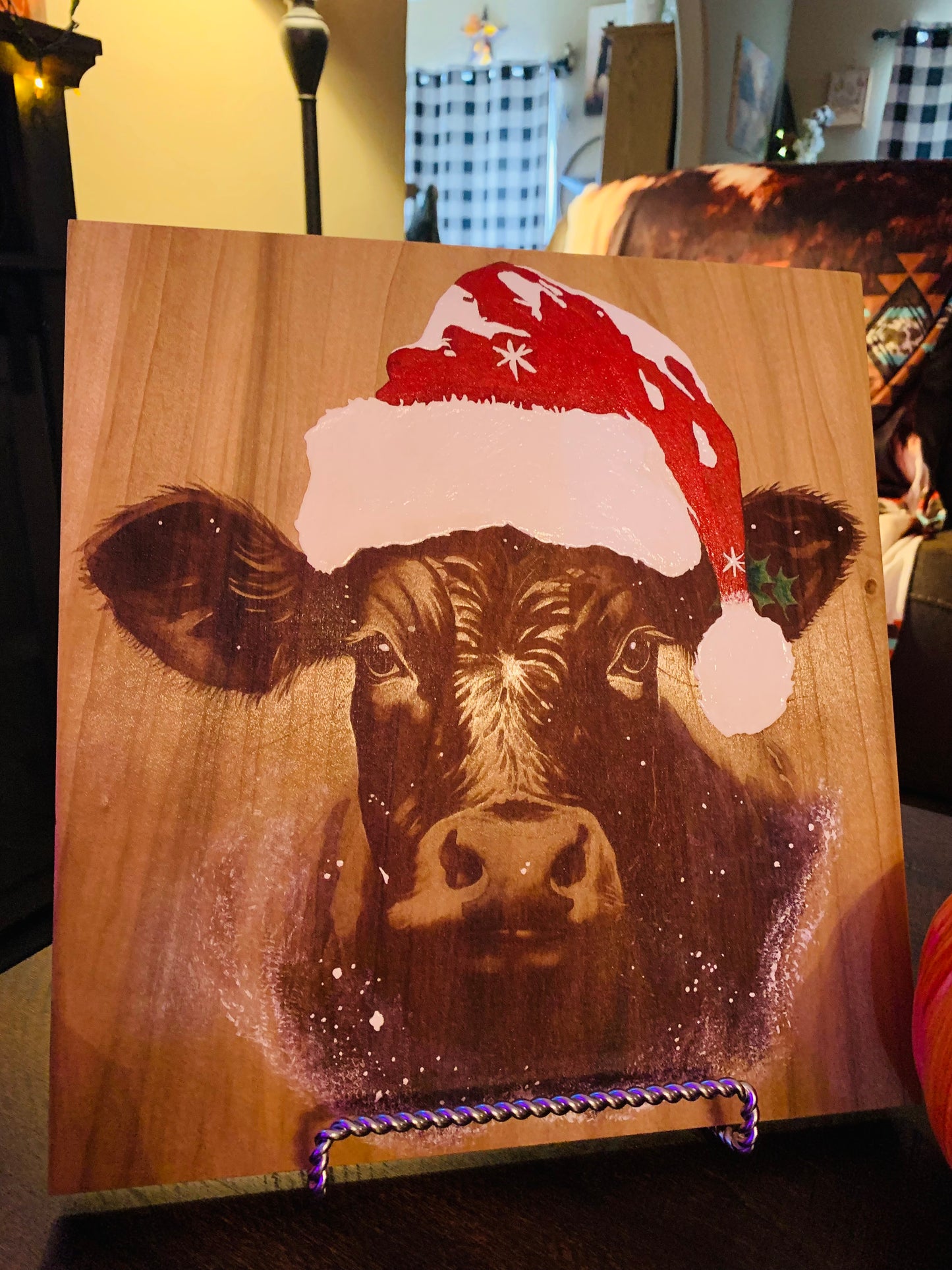 Laser Burned "Black Angus Christmas Cow"