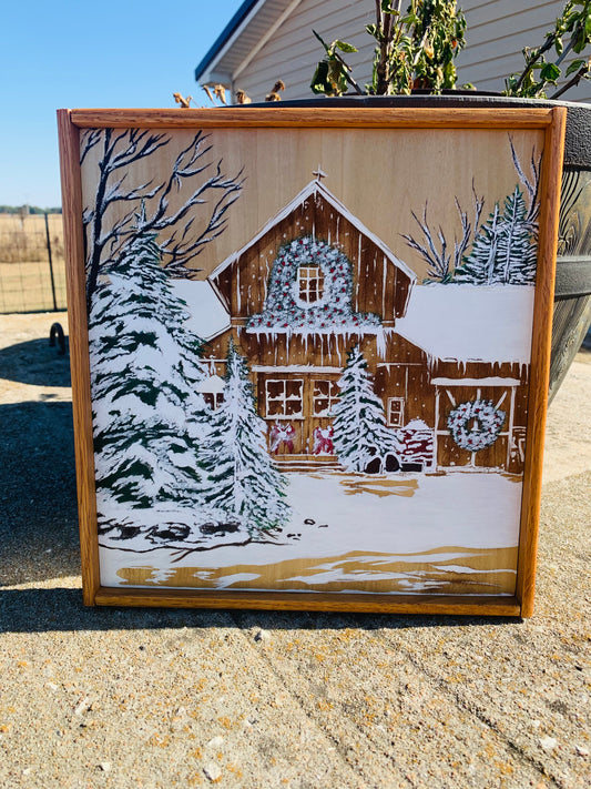 Laser Burned and Hand Painted "Christmas Barn"