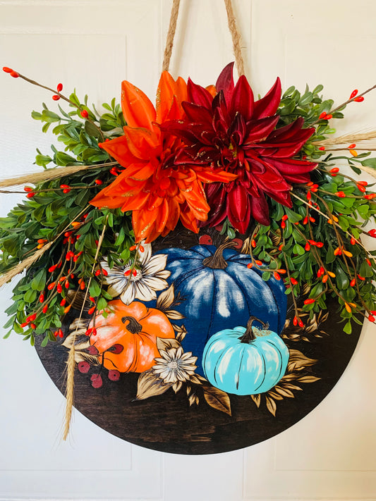 Hand Burned and Hand Painted "Pumpkins with Florals"