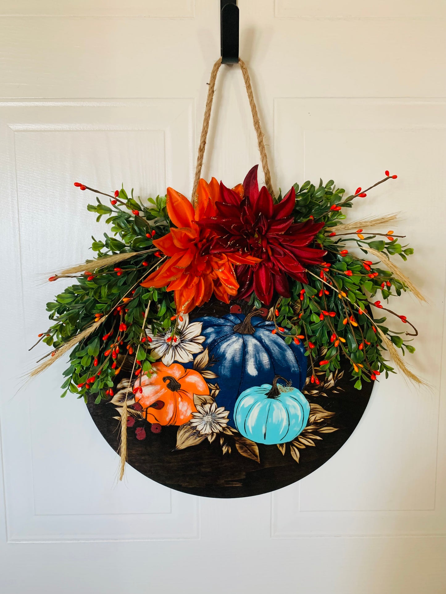 Hand Burned and Hand Painted "Pumpkins with Florals"