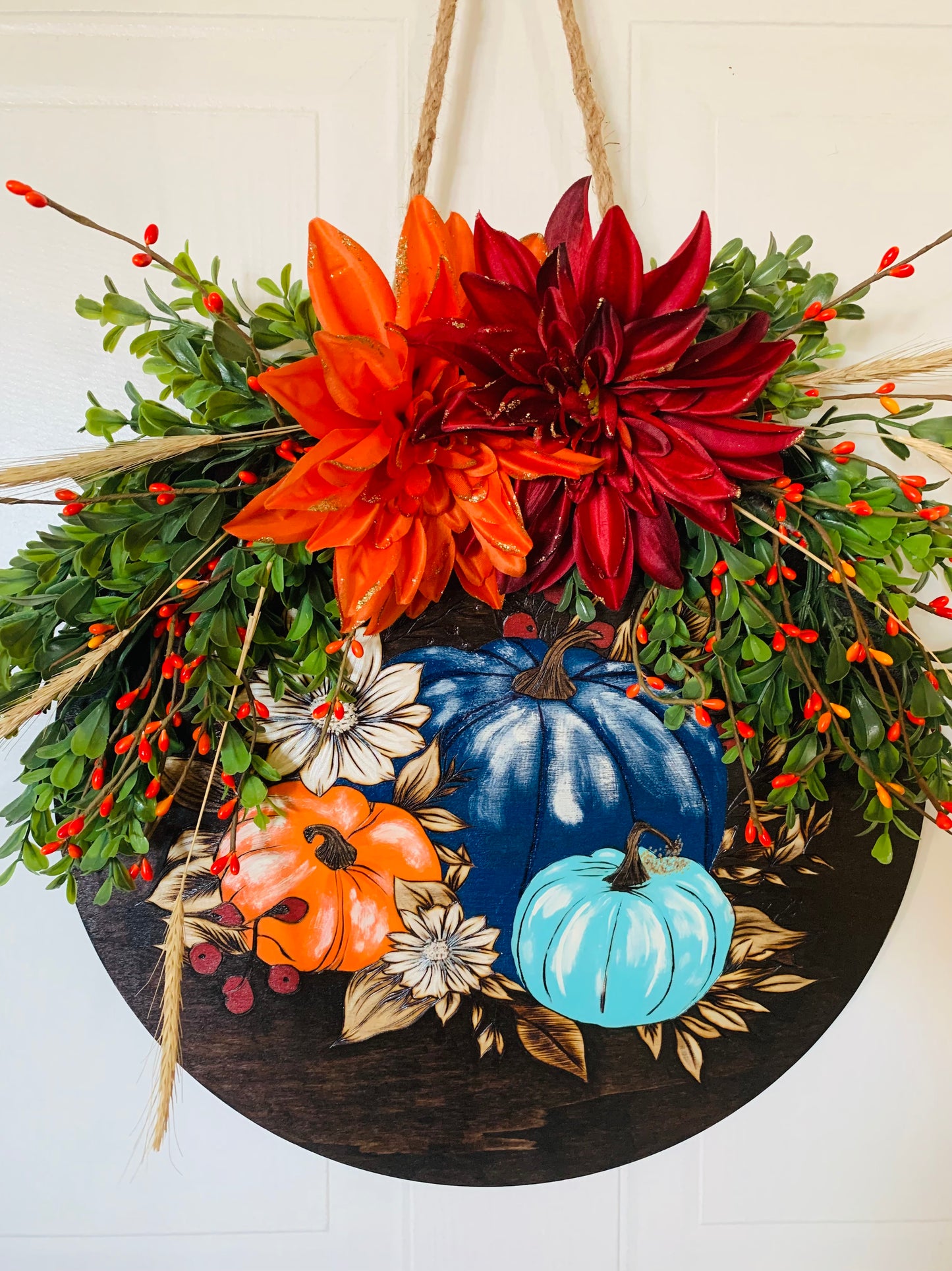 Hand Burned and Hand Painted "Pumpkins with Florals"