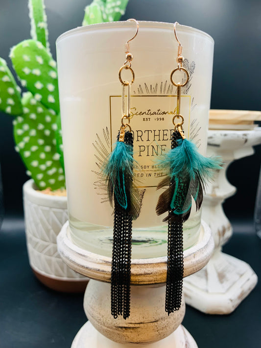 Turquoise/Rose Gold  Feather Dangling Earrings