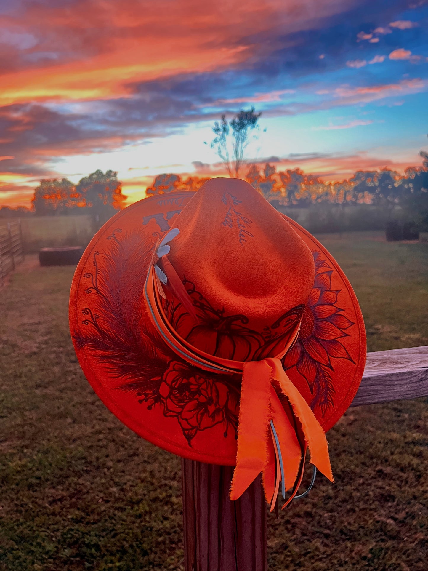 Hand Burned Rancher Hat with Pumpkins "Fall for Jesus" Design