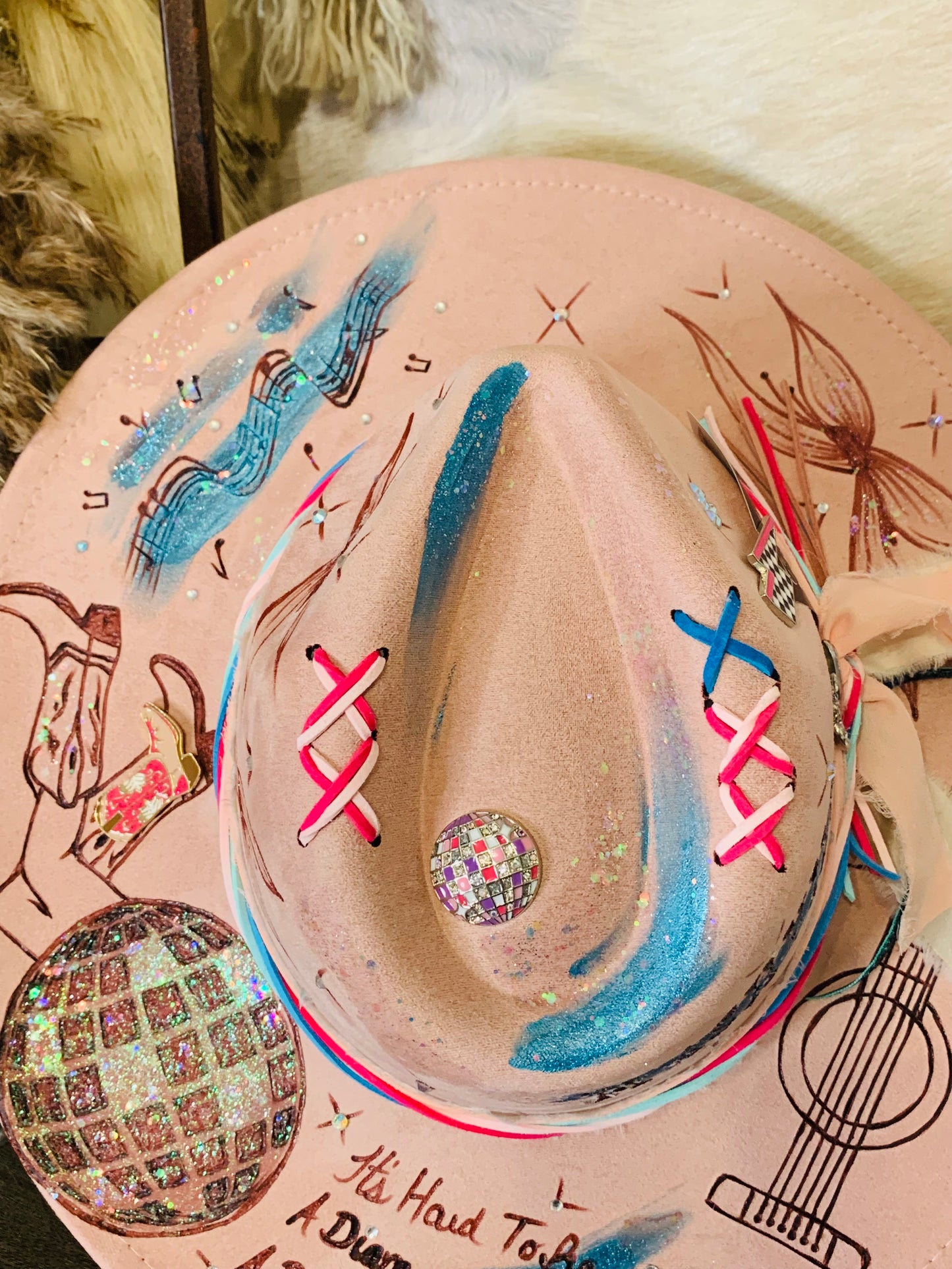 Hand Burned Rancher Hat with Dolly/Nashville Design