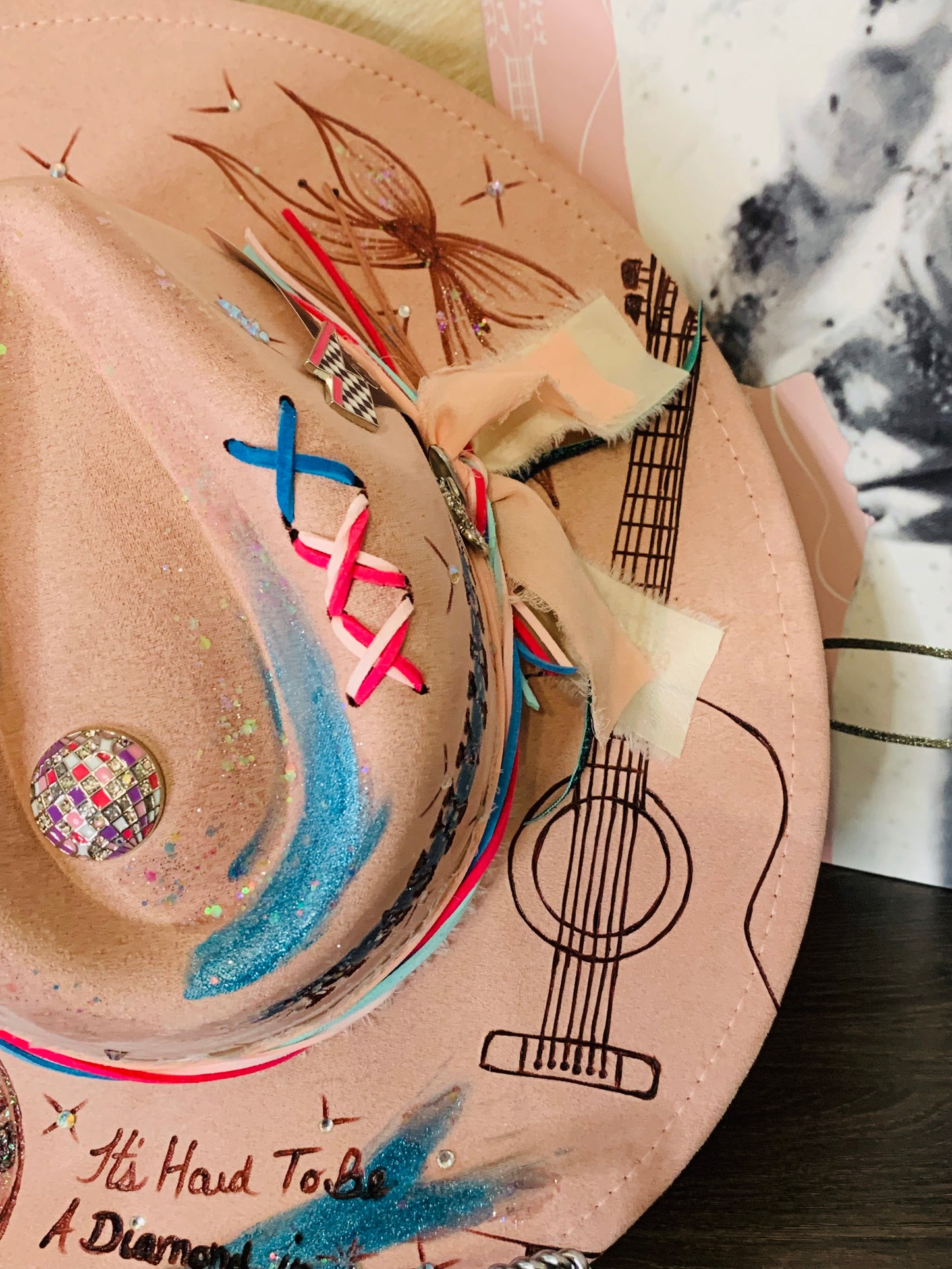 Hand Burned Rancher Hat with Dolly/Nashville Design