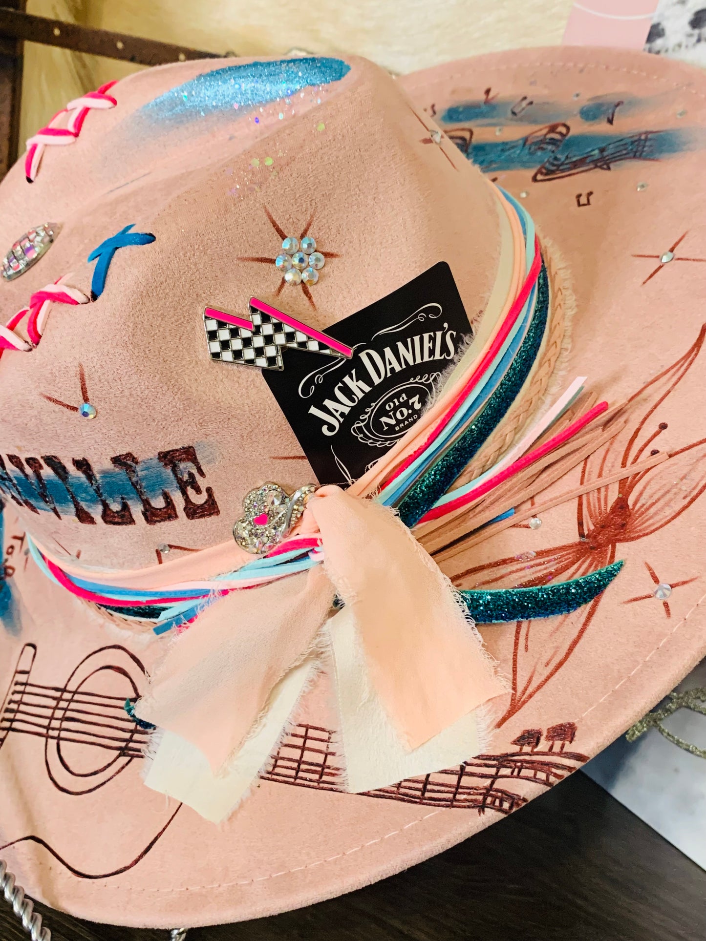 Hand Burned Rancher Hat with Dolly/Nashville Design