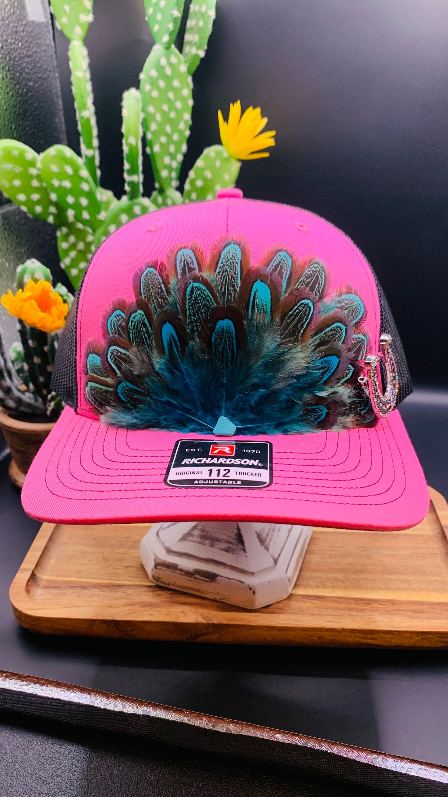 Richardson Feather Trucker Hat Two Tone Hot Pink/Black