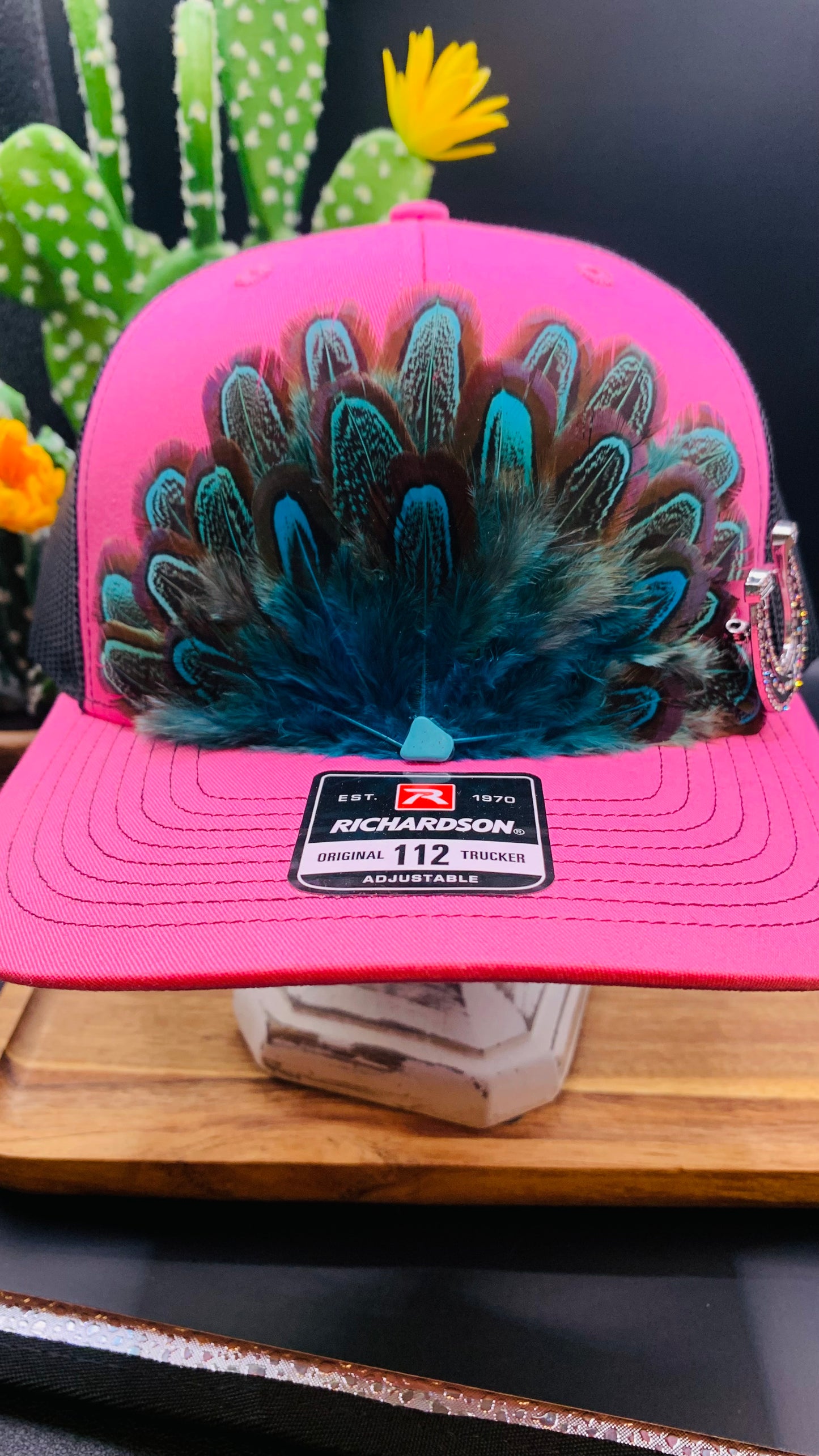 Richardson Feather Trucker Hat Two Tone Hot Pink/Black