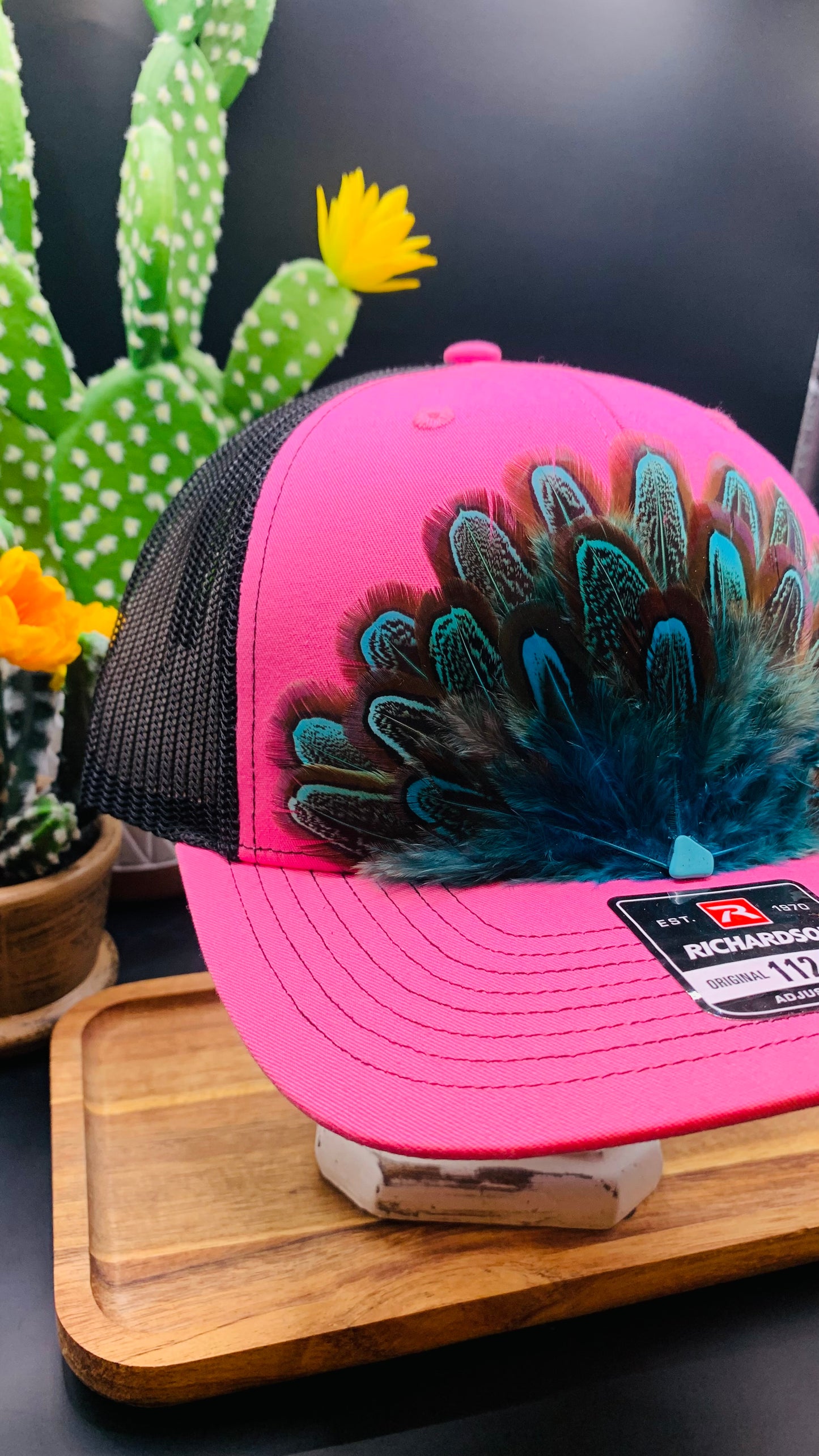 Richardson Feather Trucker Hat Two Tone Hot Pink/Black