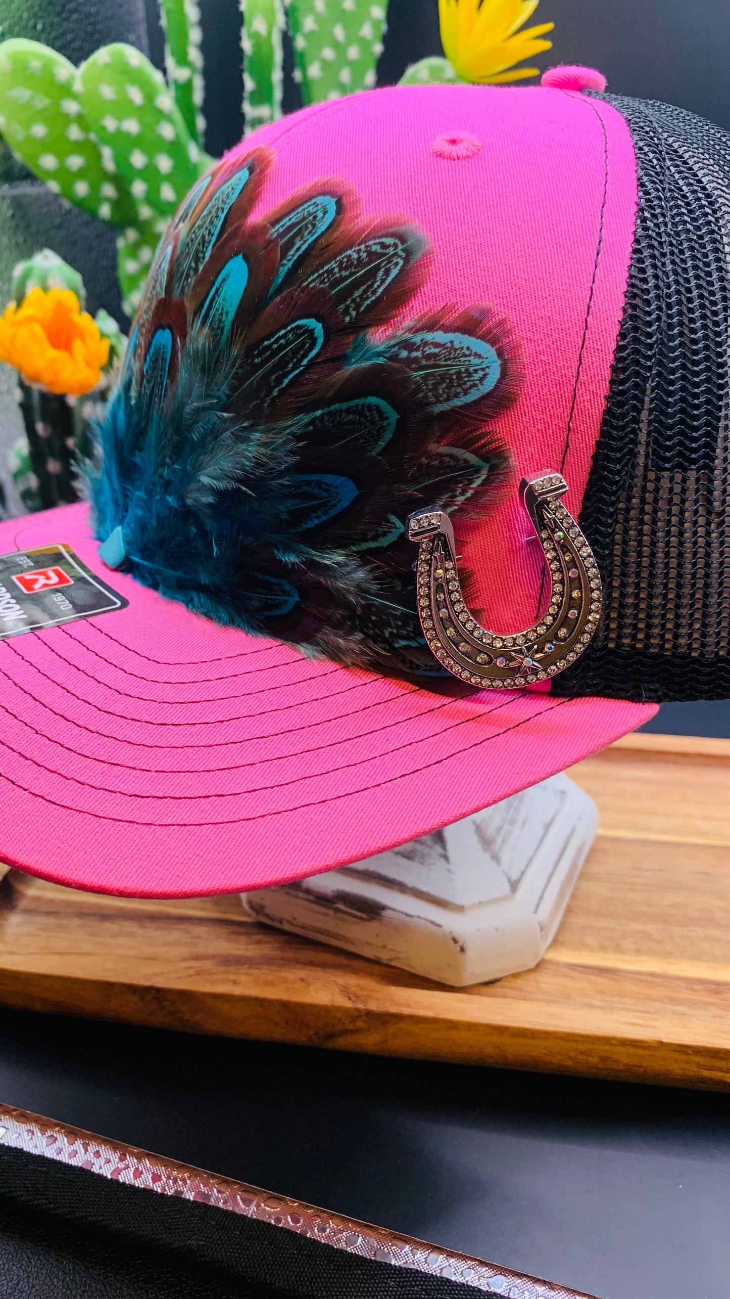 Richardson Feather Trucker Hat Two Tone Hot Pink/Black