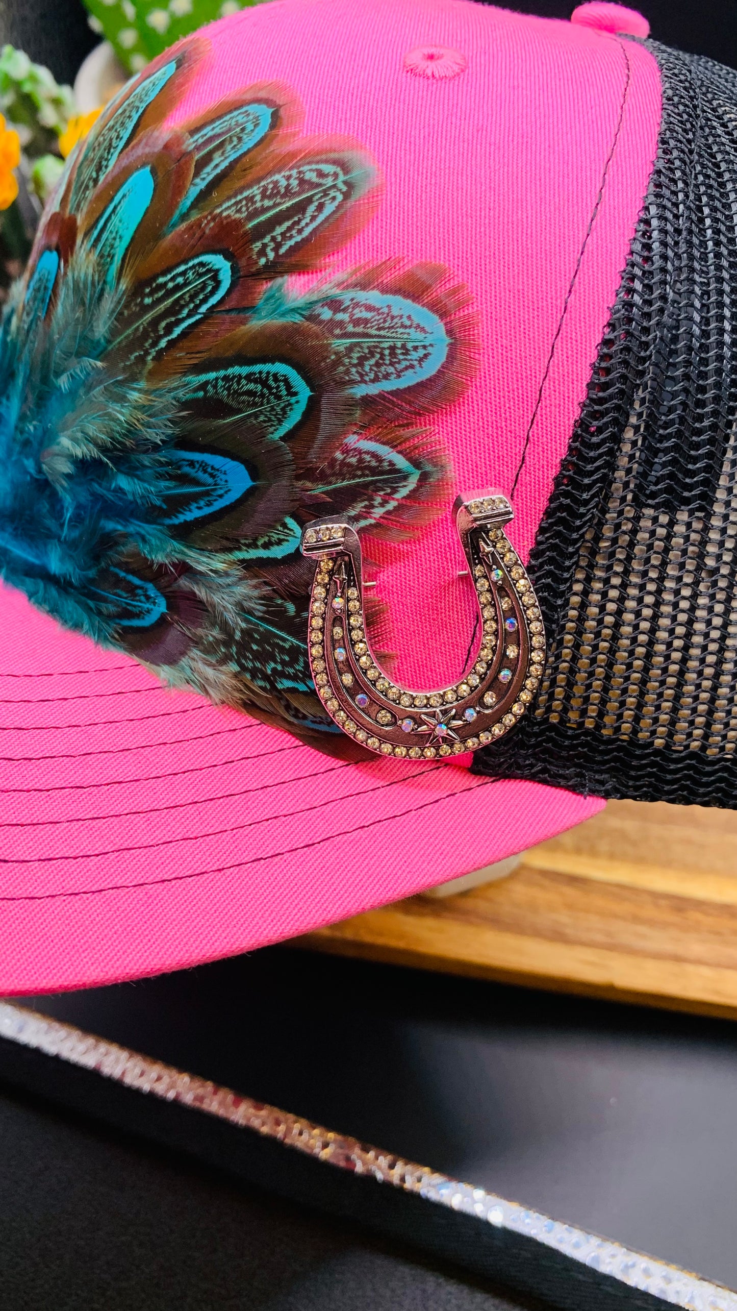 Richardson Feather Trucker Hat Two Tone Hot Pink/Black