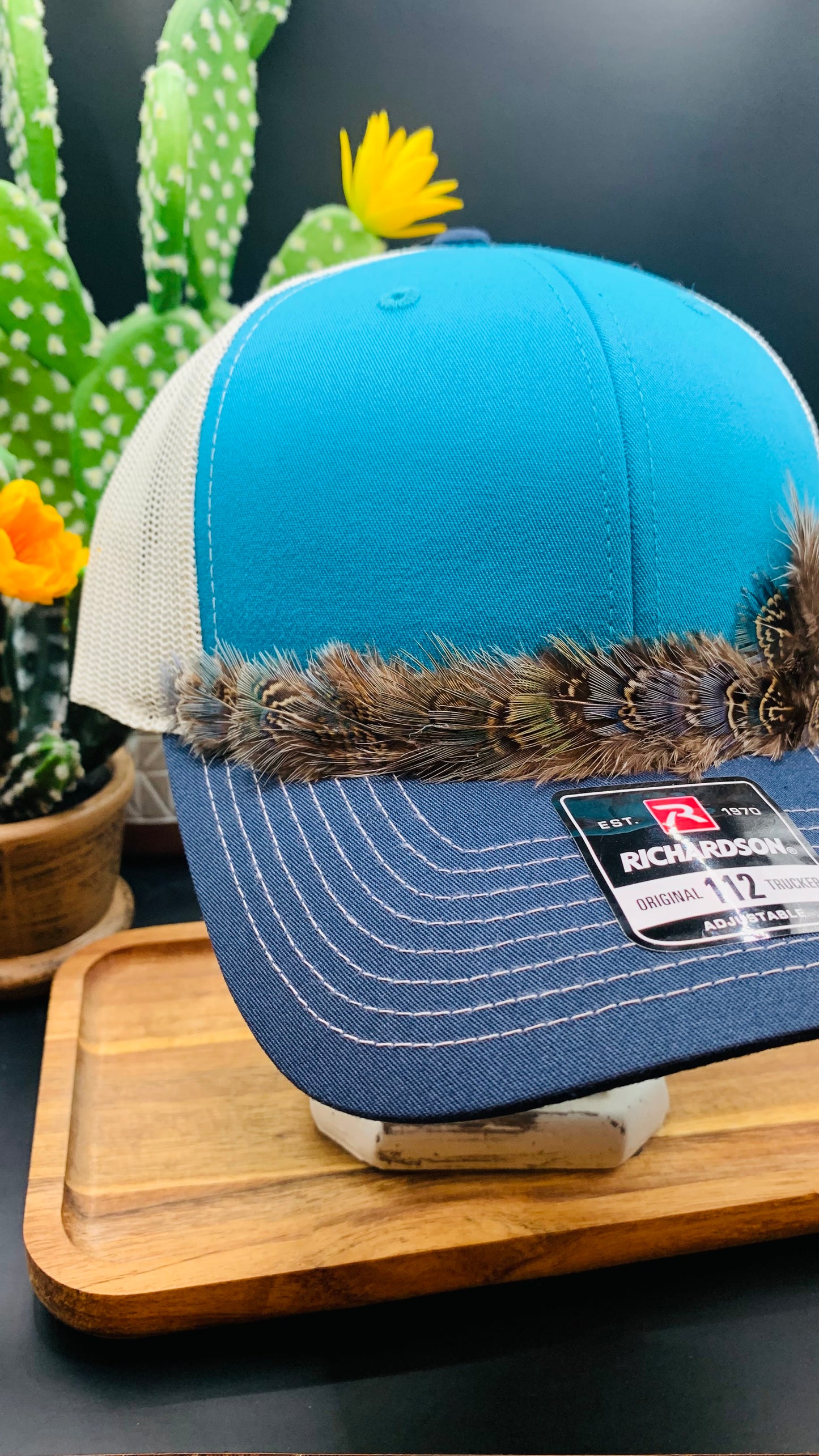 Richardson Feather Trucker Hat Three Tone Blue Teal/Birch/Navy