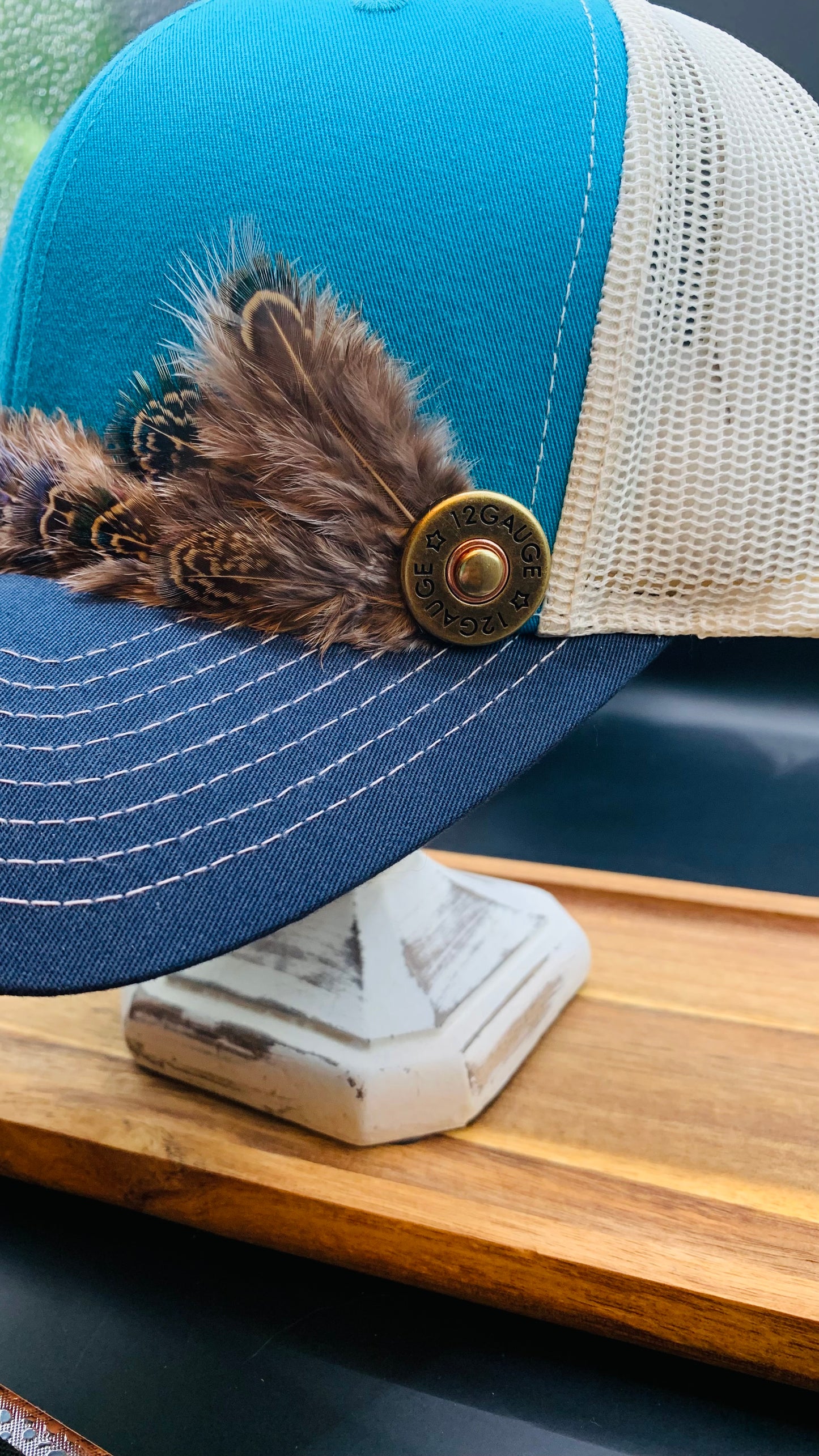 Richardson Feather Trucker Hat Three Tone Blue Teal/Birch/Navy
