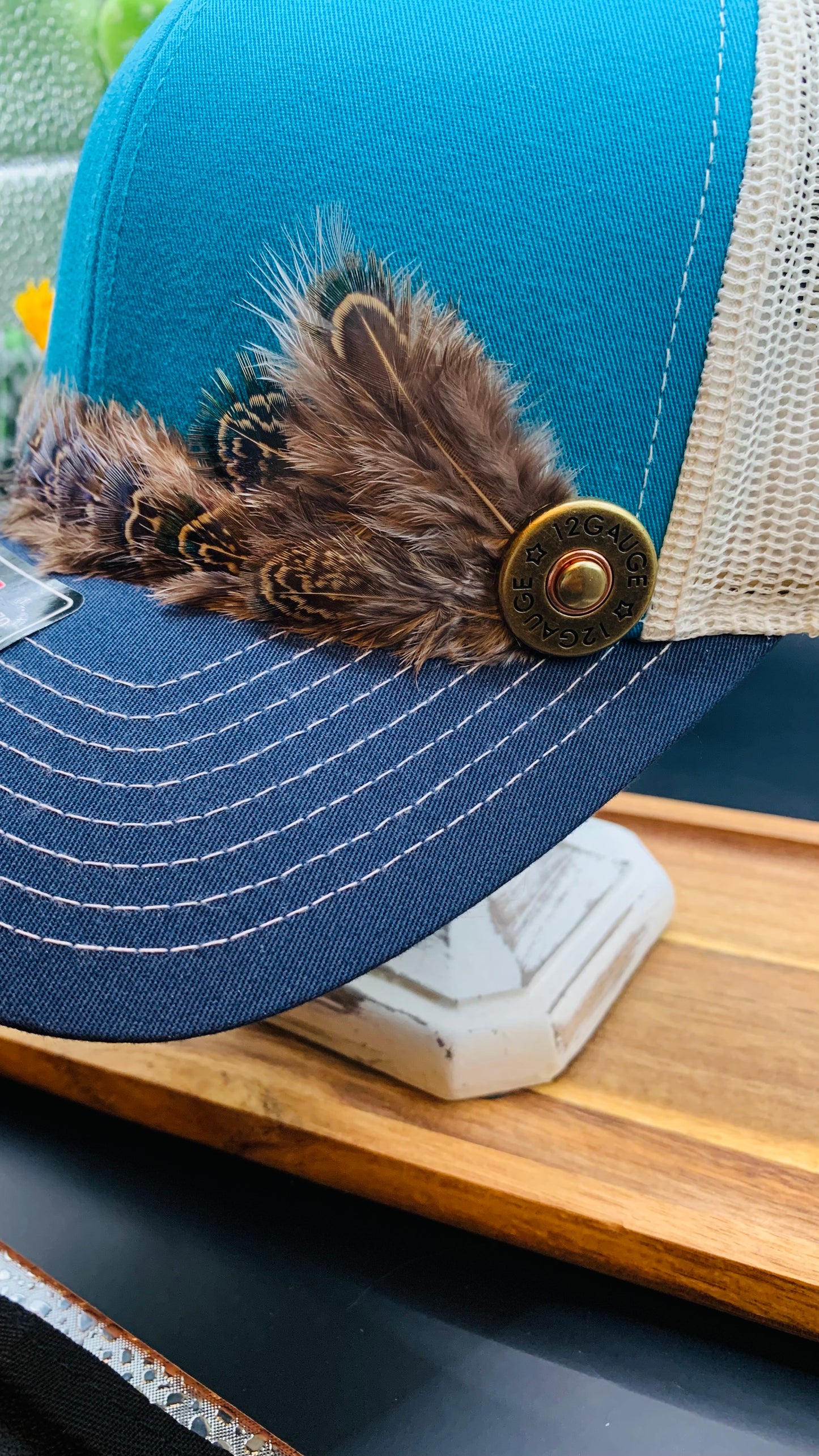 Richardson Feather Trucker Hat Three Tone Blue Teal/Birch/Navy
