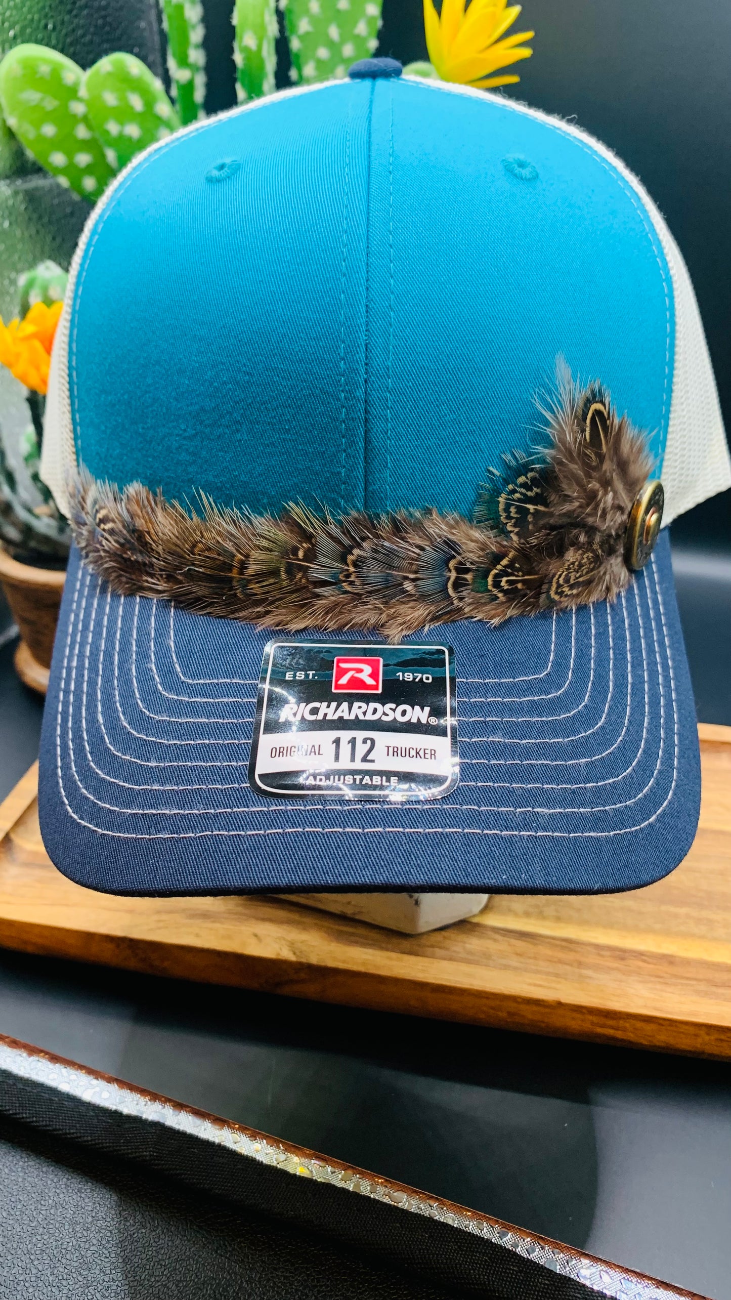Richardson Feather Trucker Hat Three Tone Blue Teal/Birch/Navy