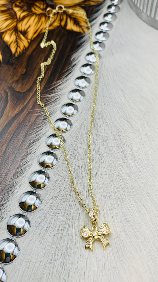 "Sparkling Golden Bow" Necklace