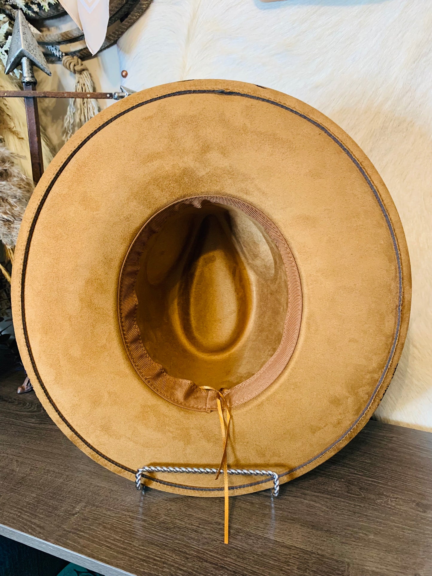 Hand Burned Rancher Hat with Sunflower Design