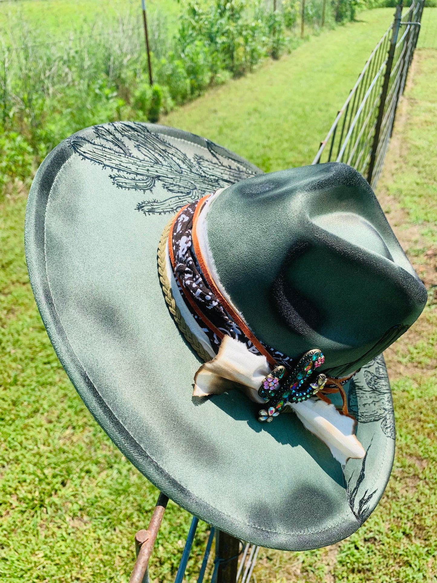 Hand Burned Rancher Hat with a Desert Design