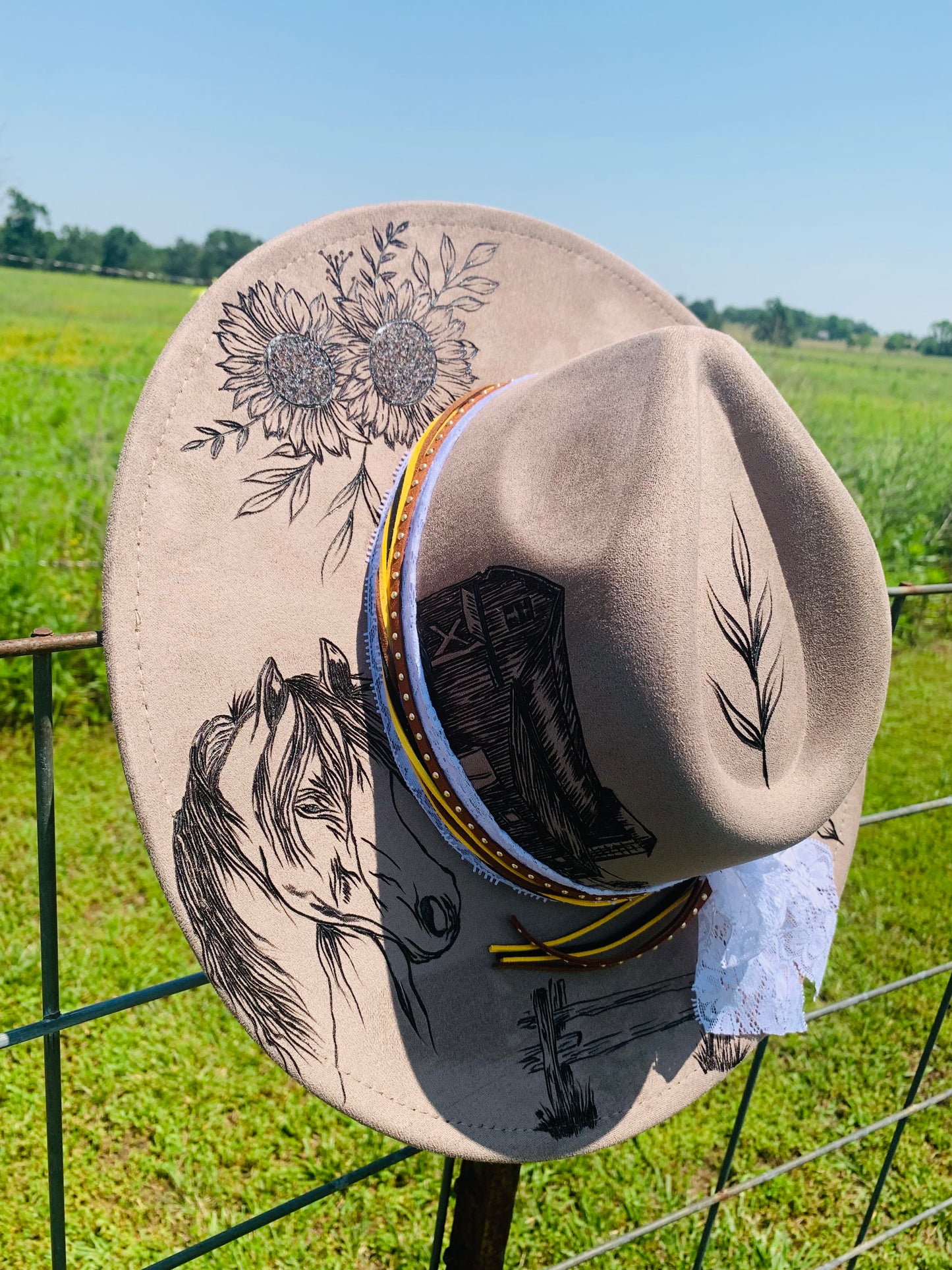 Hand Burned Rancher Hat "Horse Whispers" Design