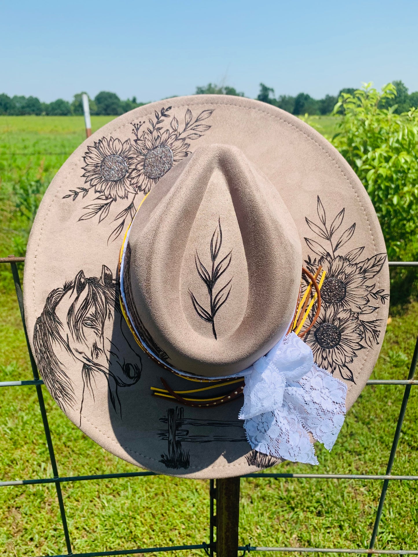 Hand Burned Rancher Hat "Horse Whispers" Design