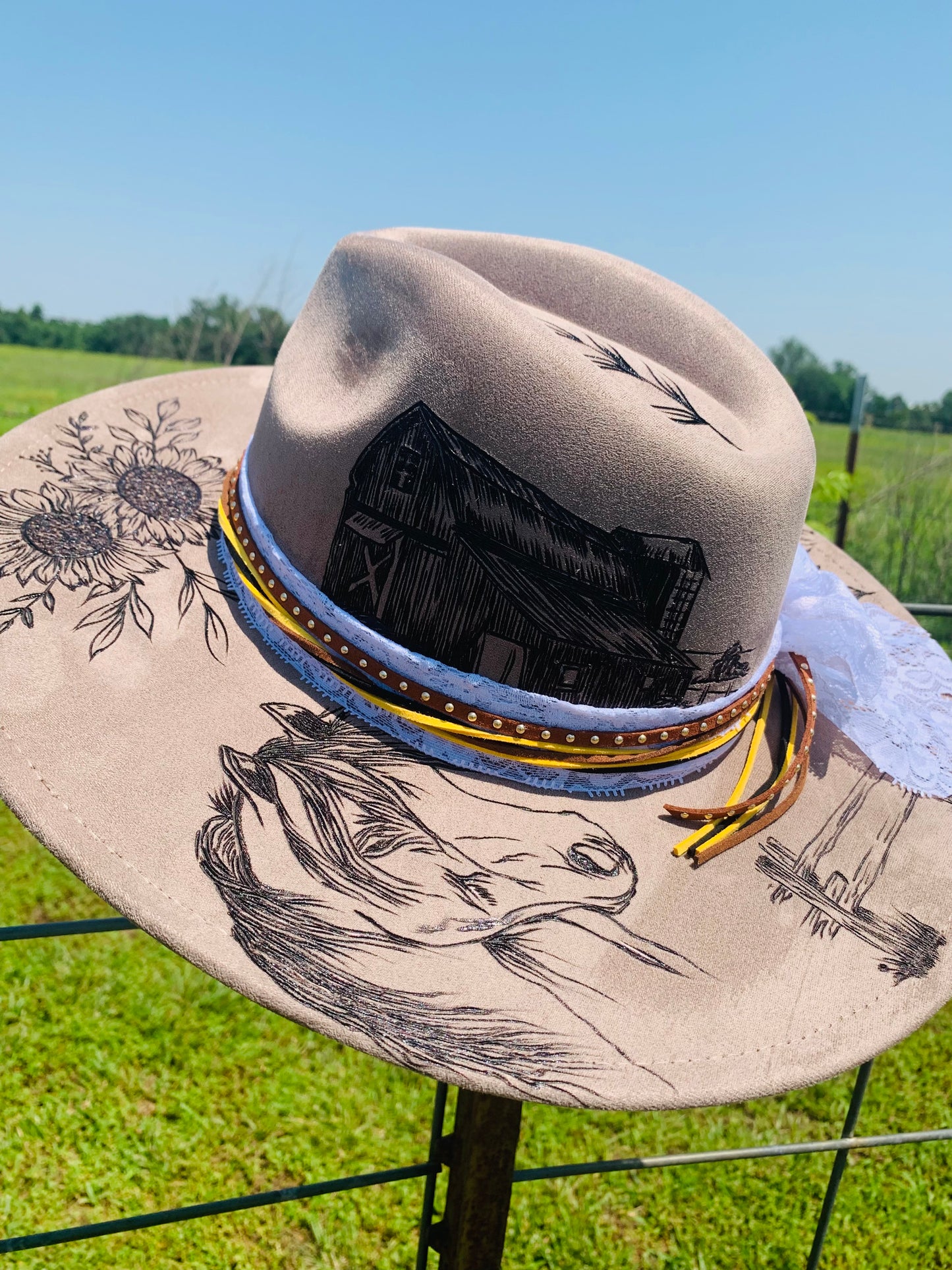 Hand Burned Rancher Hat "Horse Whispers" Design