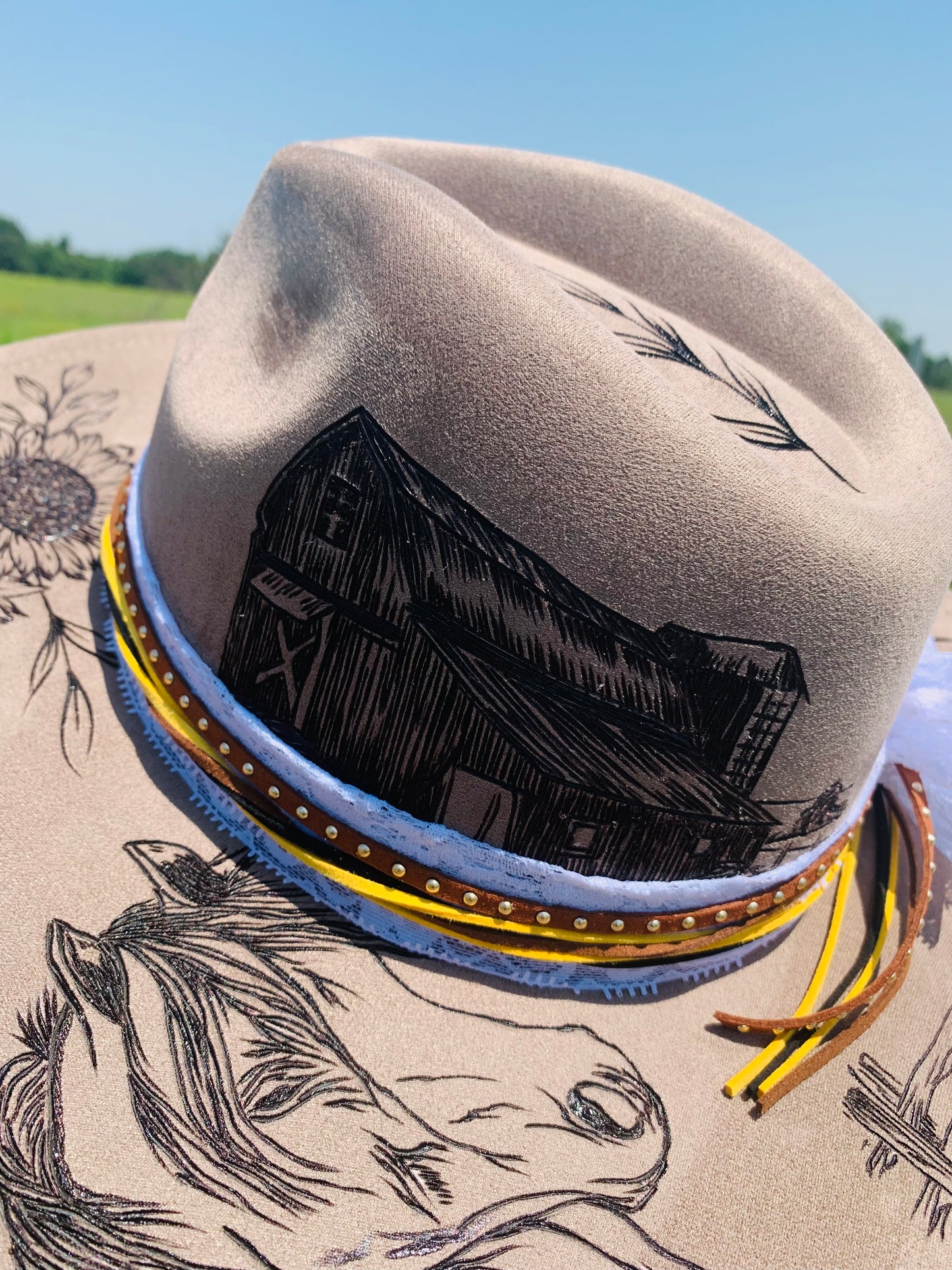 Hand Burned Rancher Hat "Horse Whispers" Design