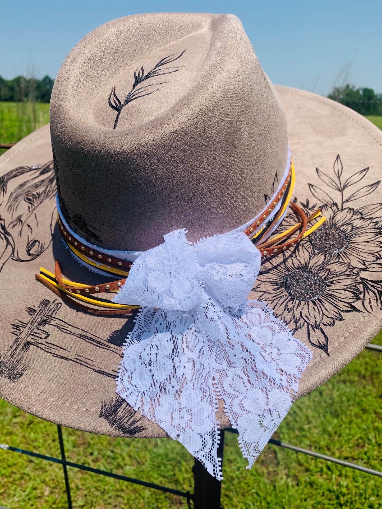 Hand Burned Rancher Hat "Horse Whispers" Design