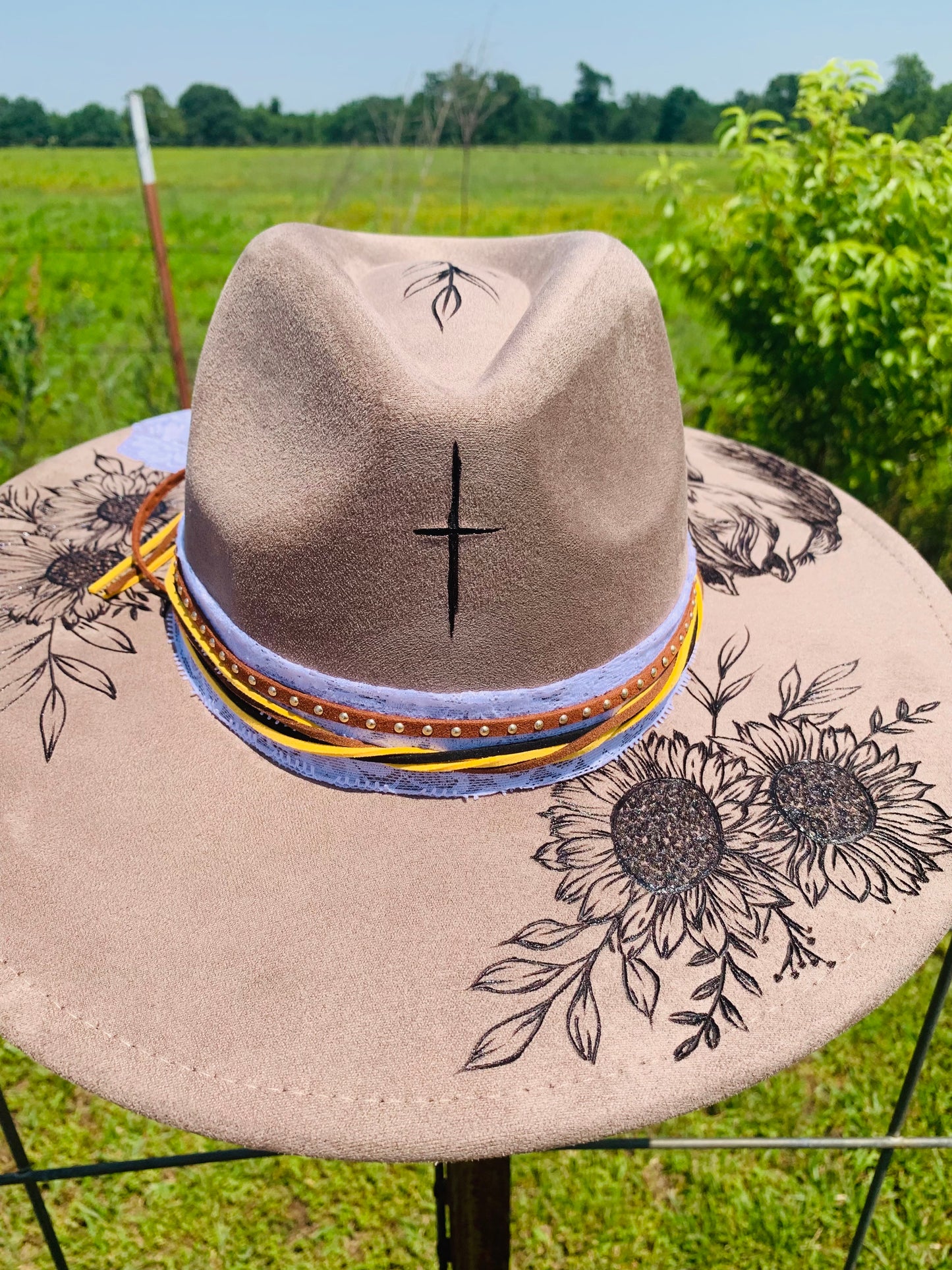 Hand Burned Rancher Hat "Horse Whispers" Design