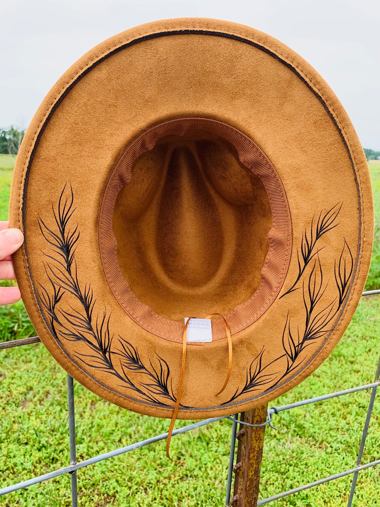 Hand Burned Youth Rancher Hat with Sunflowers/Mountain Design