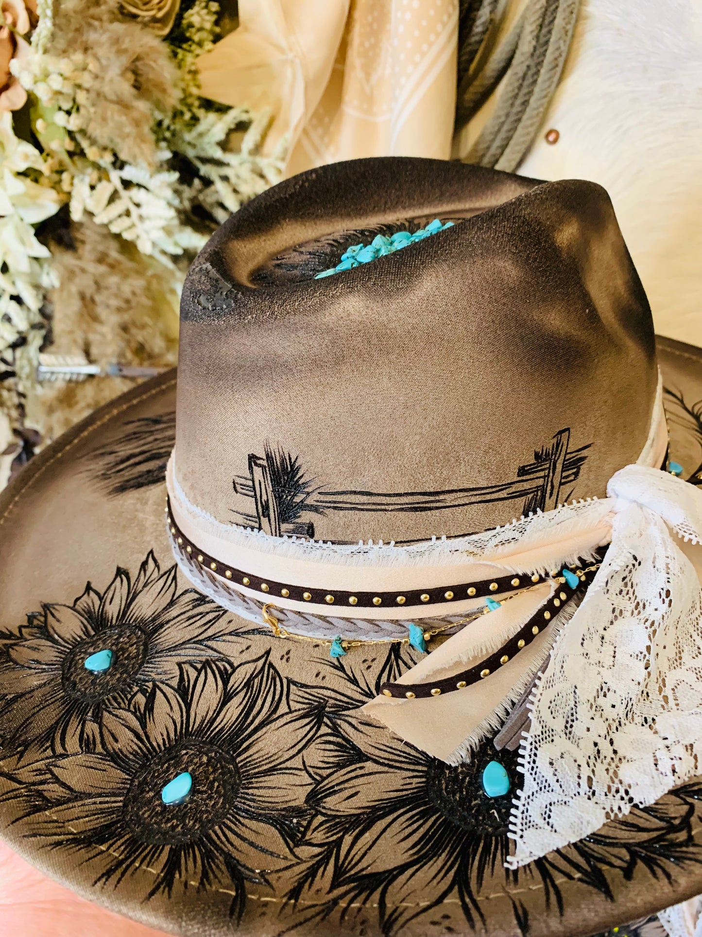 Hand Burned Rancher Hat Set "Mama and Me" Designs