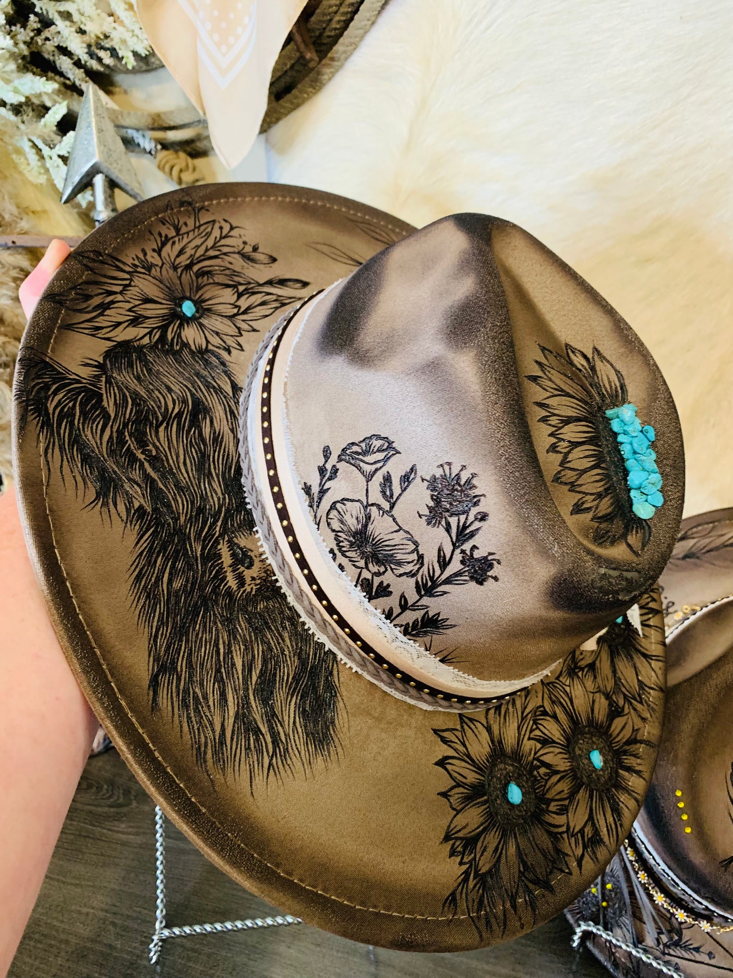 Hand Burned Rancher Hat Set "Mama and Me" Designs