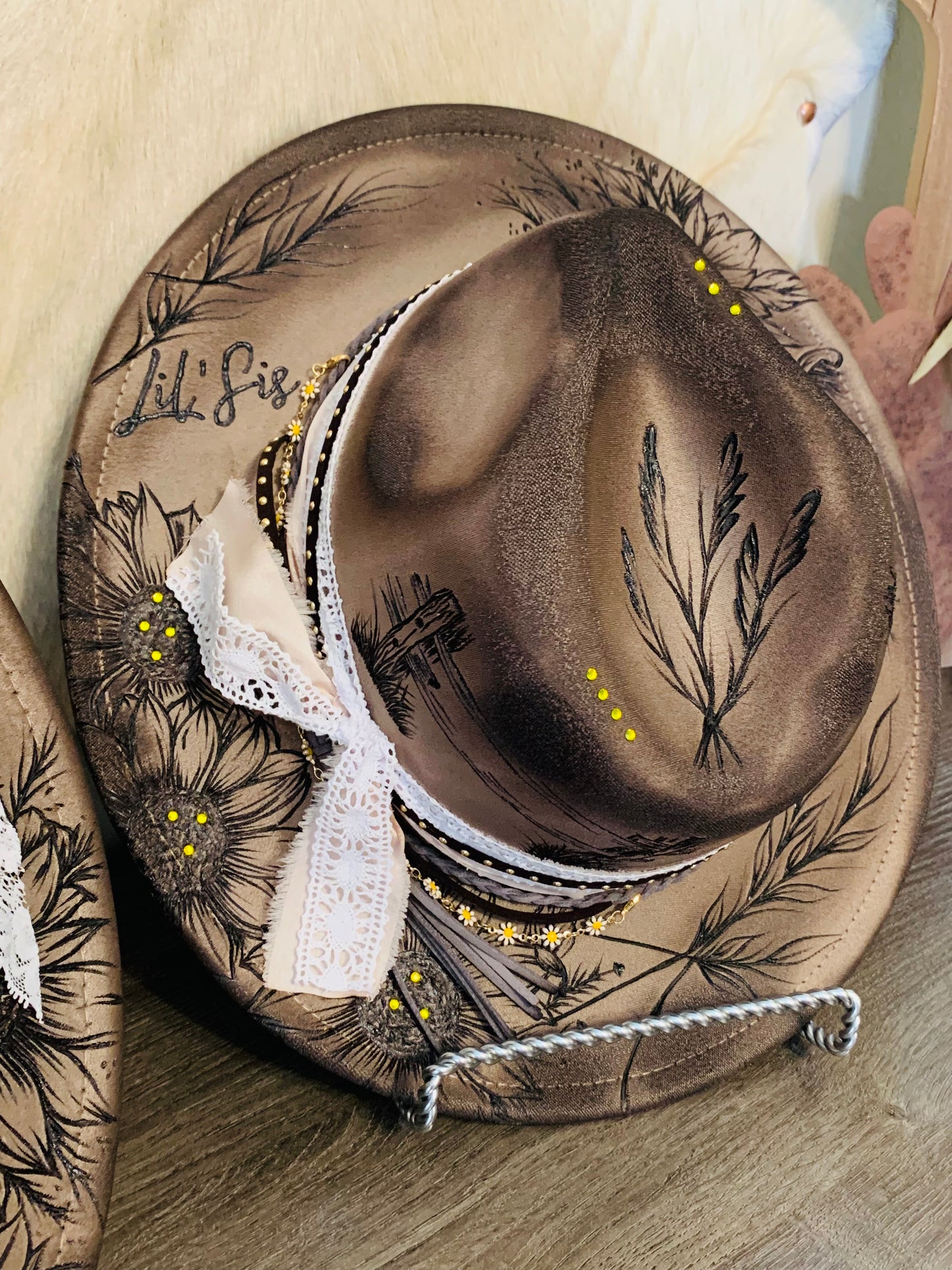 Hand Burned Rancher Hat Set "Mama and Me" Designs