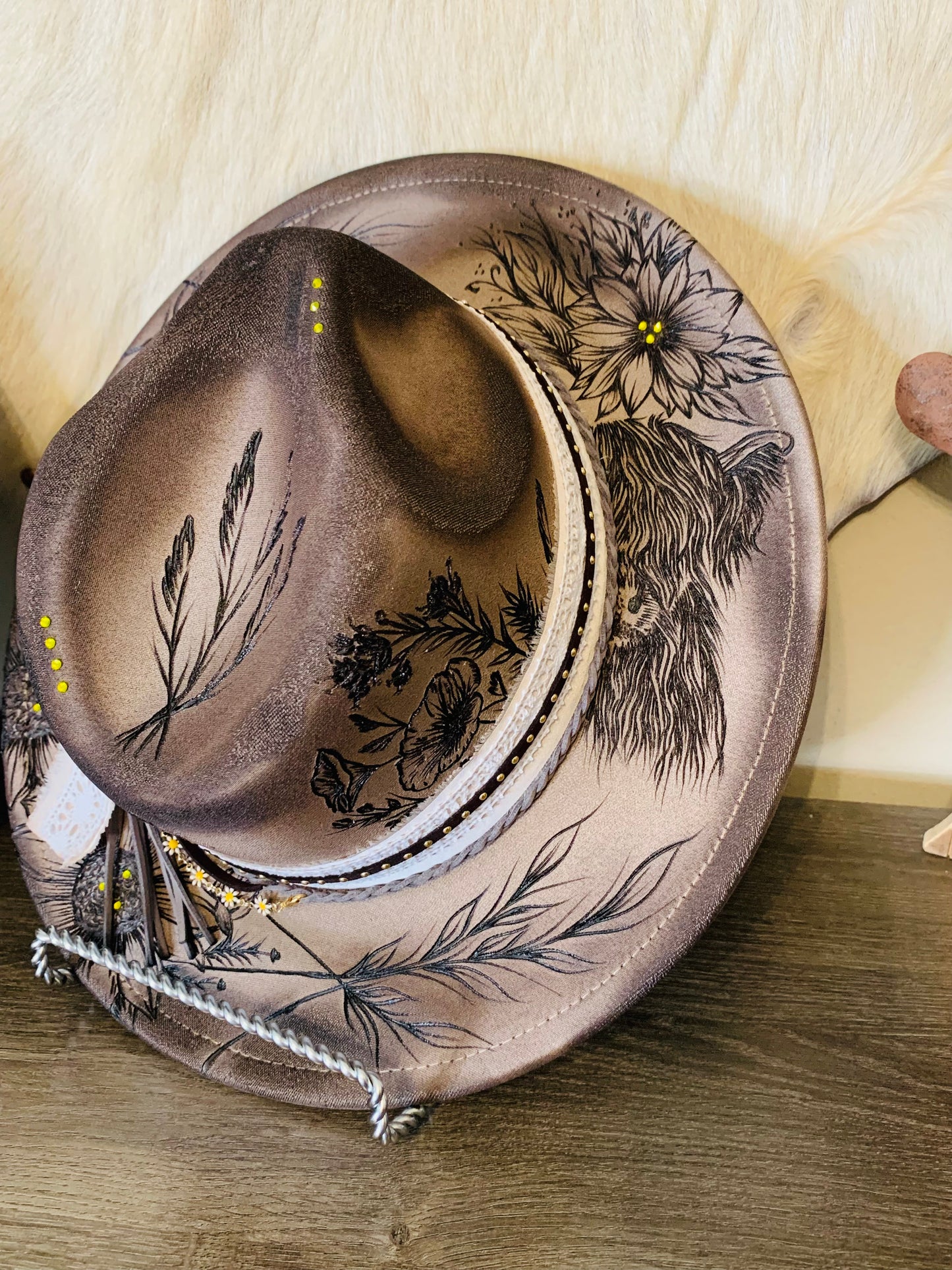 Hand Burned Rancher Hat Set "Mama and Me" Designs