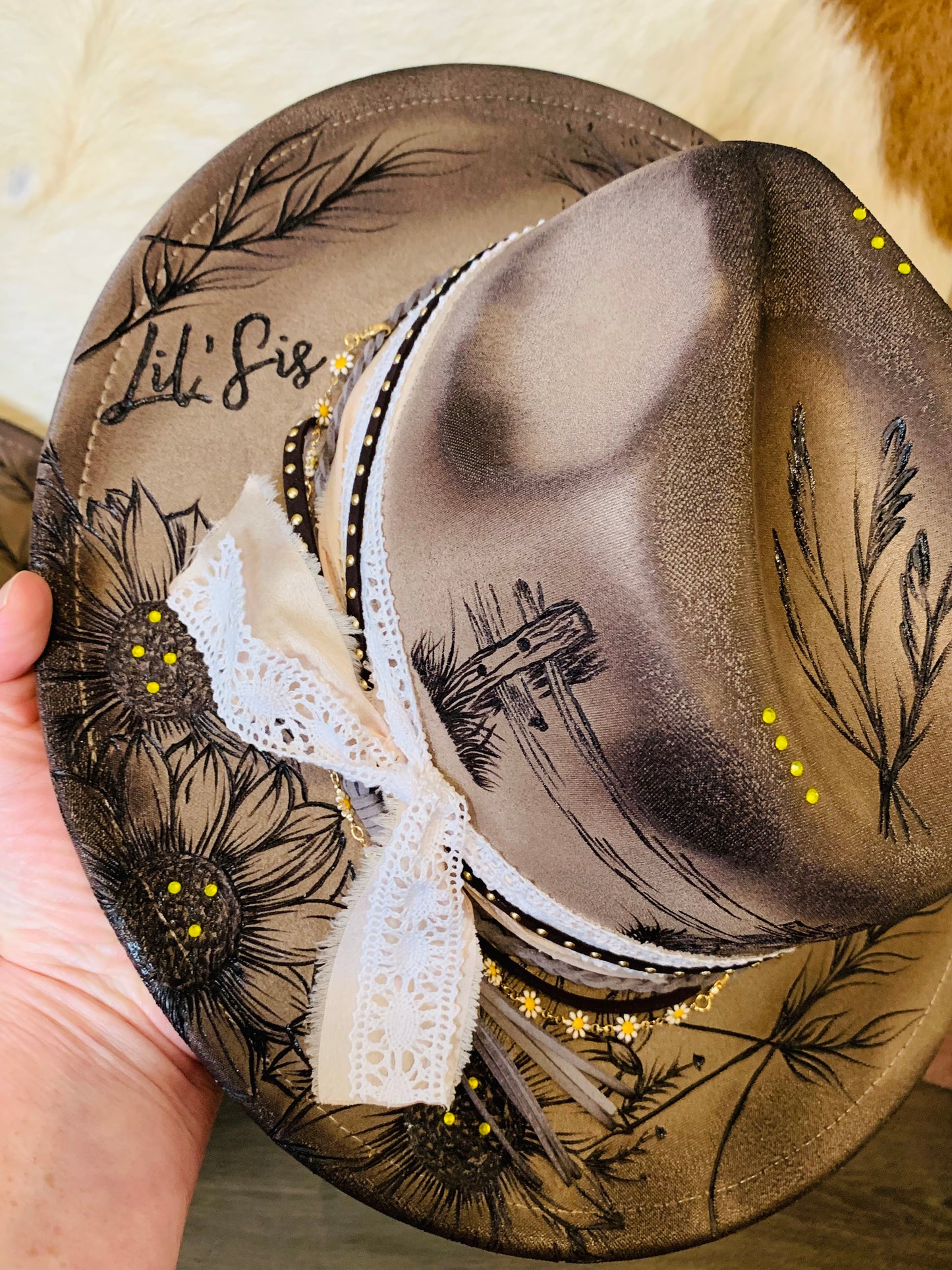 Hand Burned Rancher Hat Set "Mama and Me" Designs