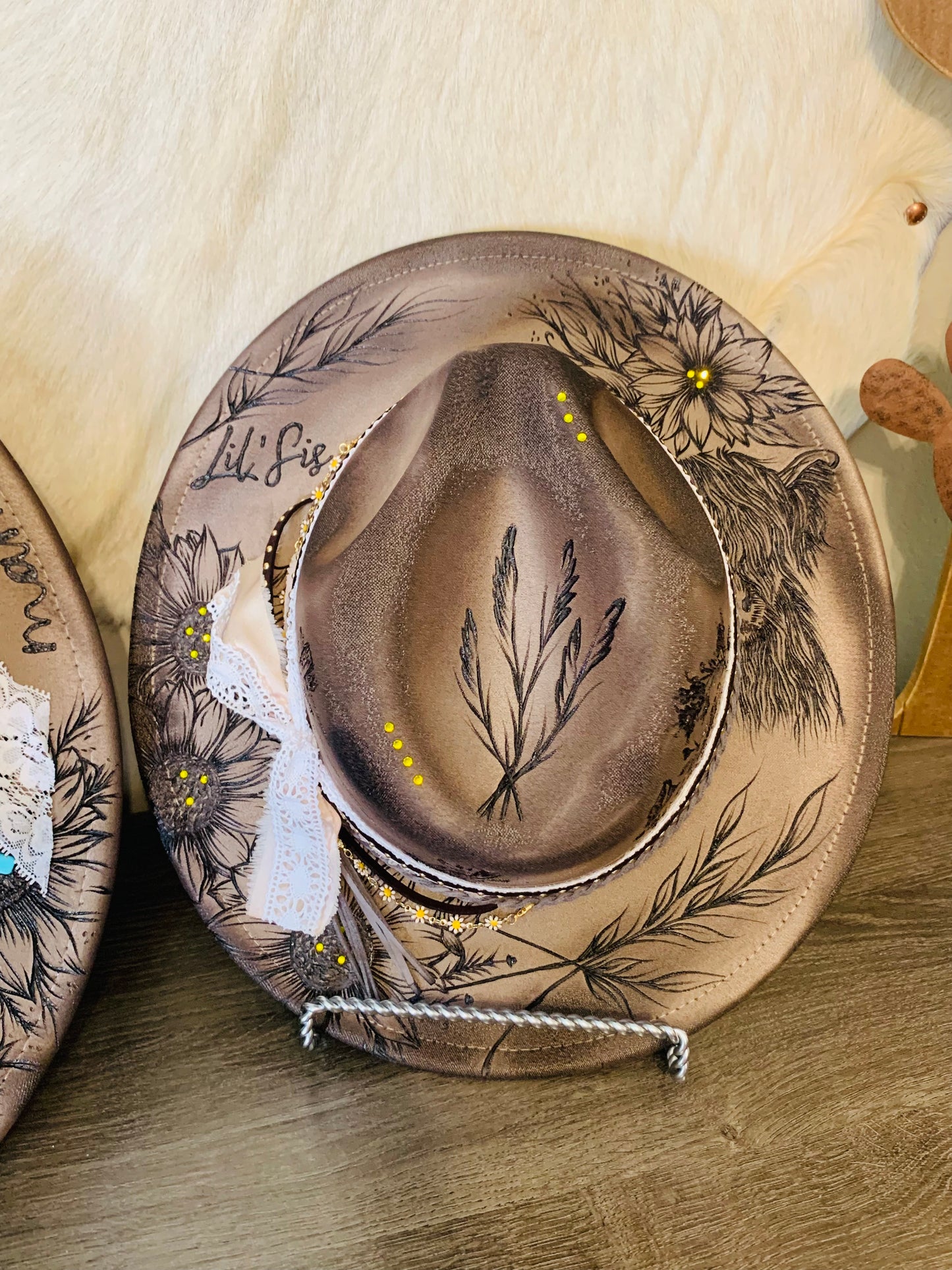 Hand Burned Rancher Hat Set "Mama and Me" Designs