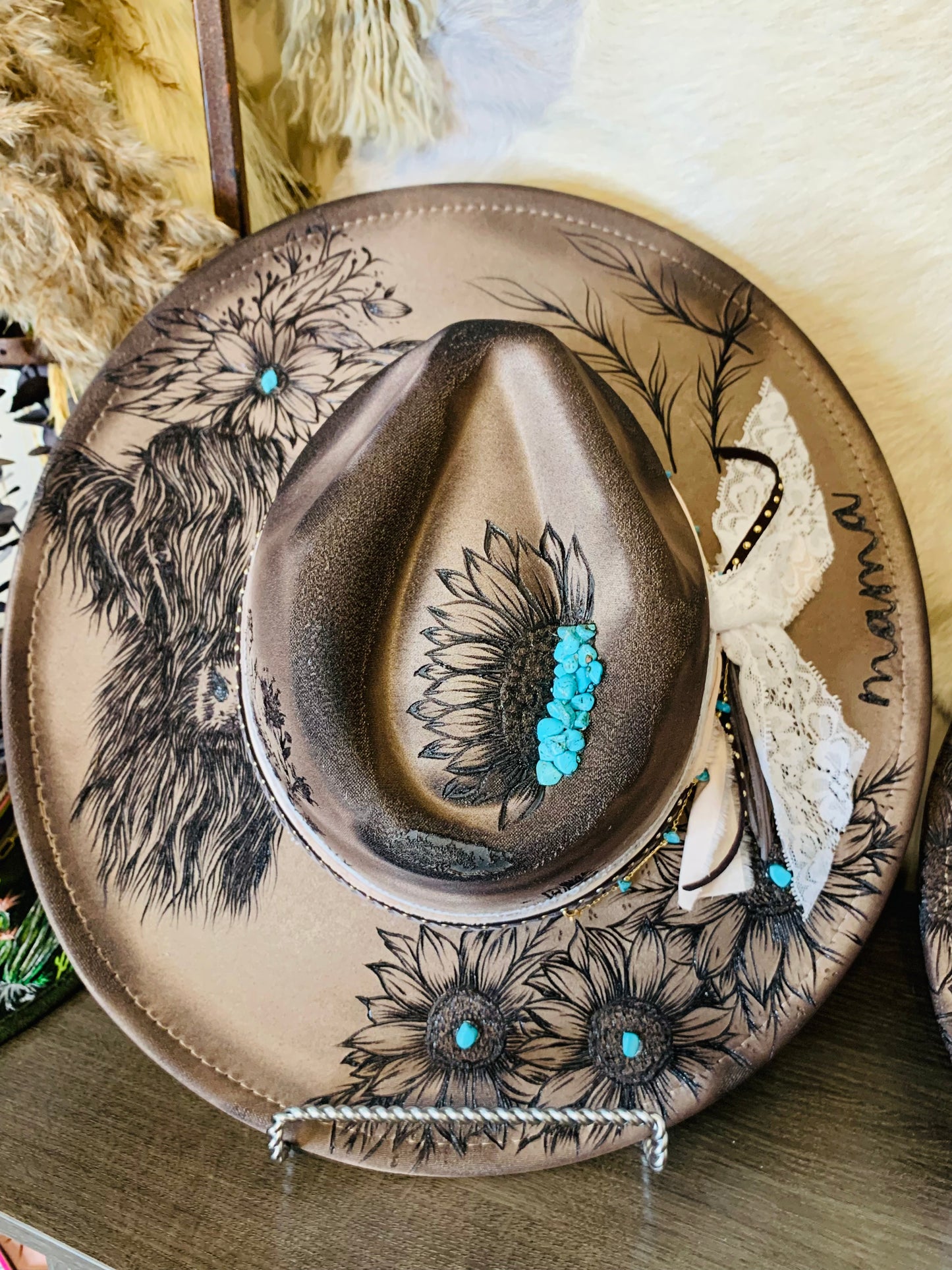 Hand Burned Rancher Hat Set "Mama and Me" Designs