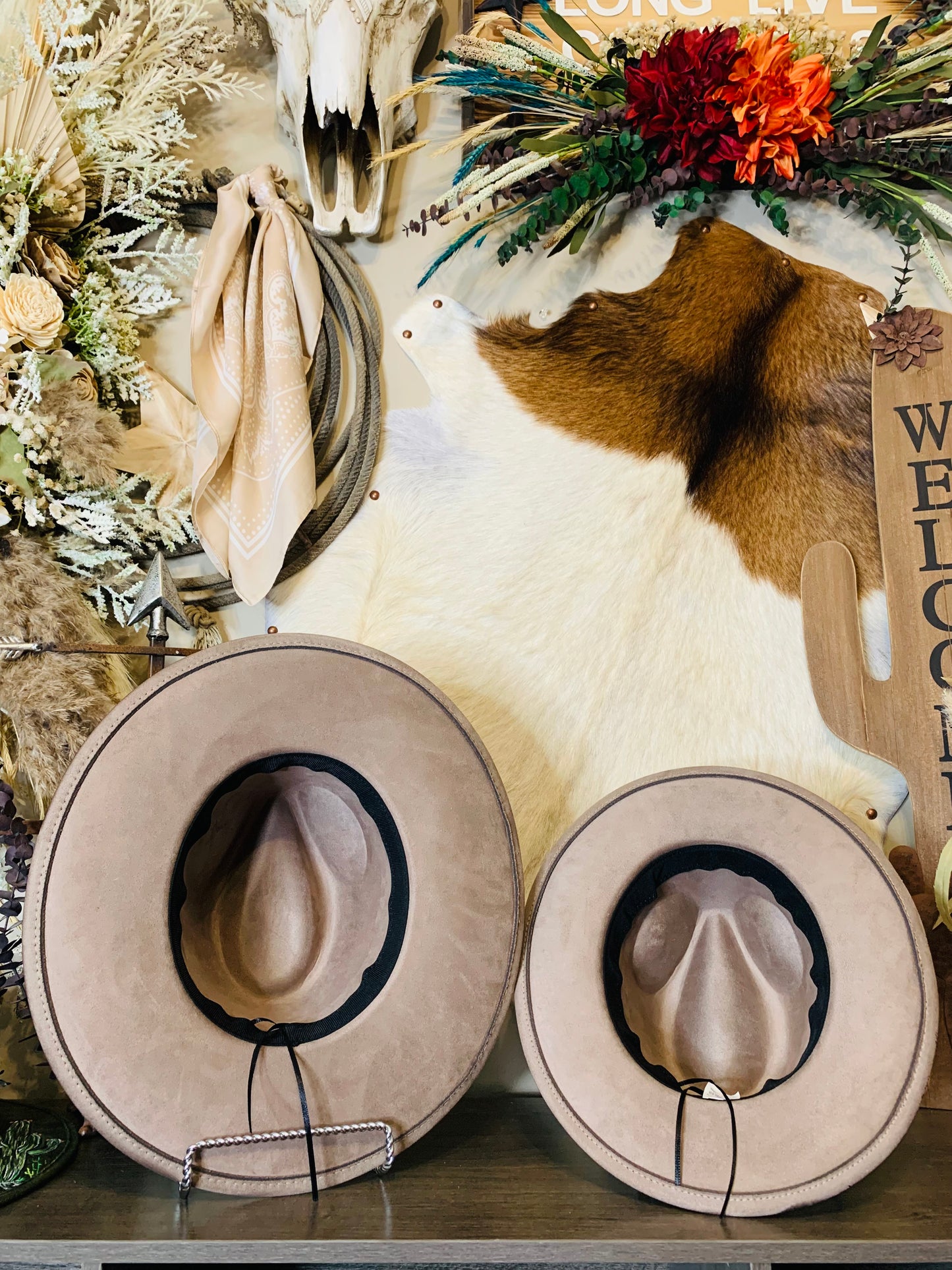 Hand Burned Rancher Hat Set "Mama and Me" Designs