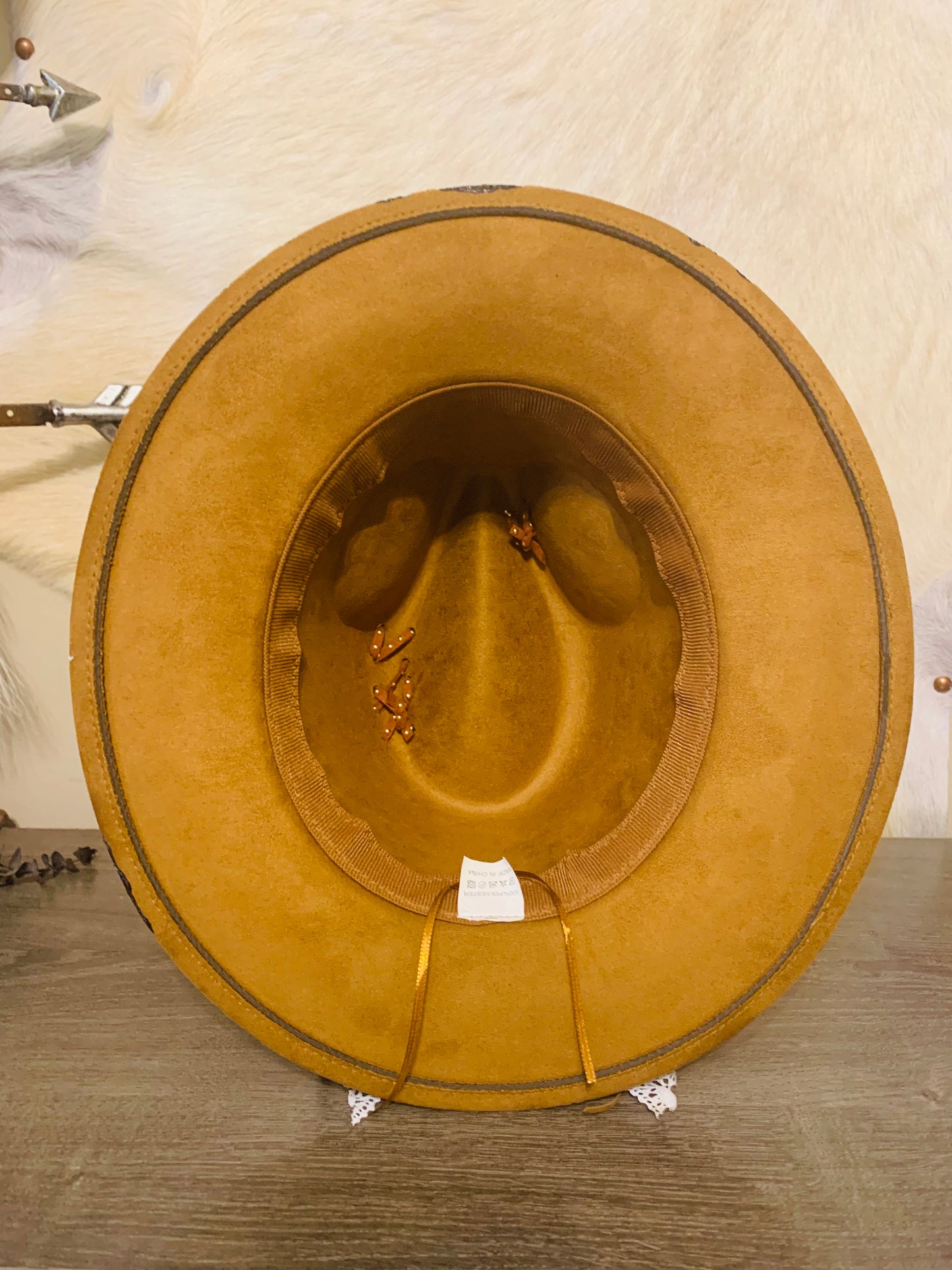 Hand Burned Youth Rancher Hat with Dairy Cow/Cosmos Flower Design