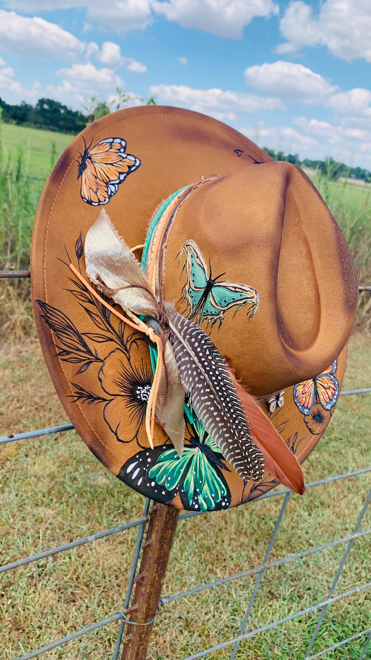 Hand Burned Rancher Hat "Wild Honey" Design