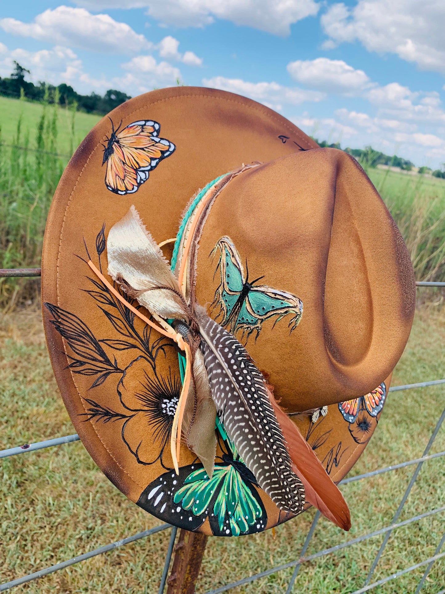 Hand Burned Rancher Hat "Wild Honey" Design