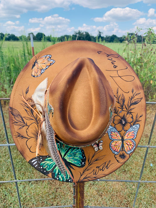 Hand Burned Rancher Hat "Wild Honey" Design