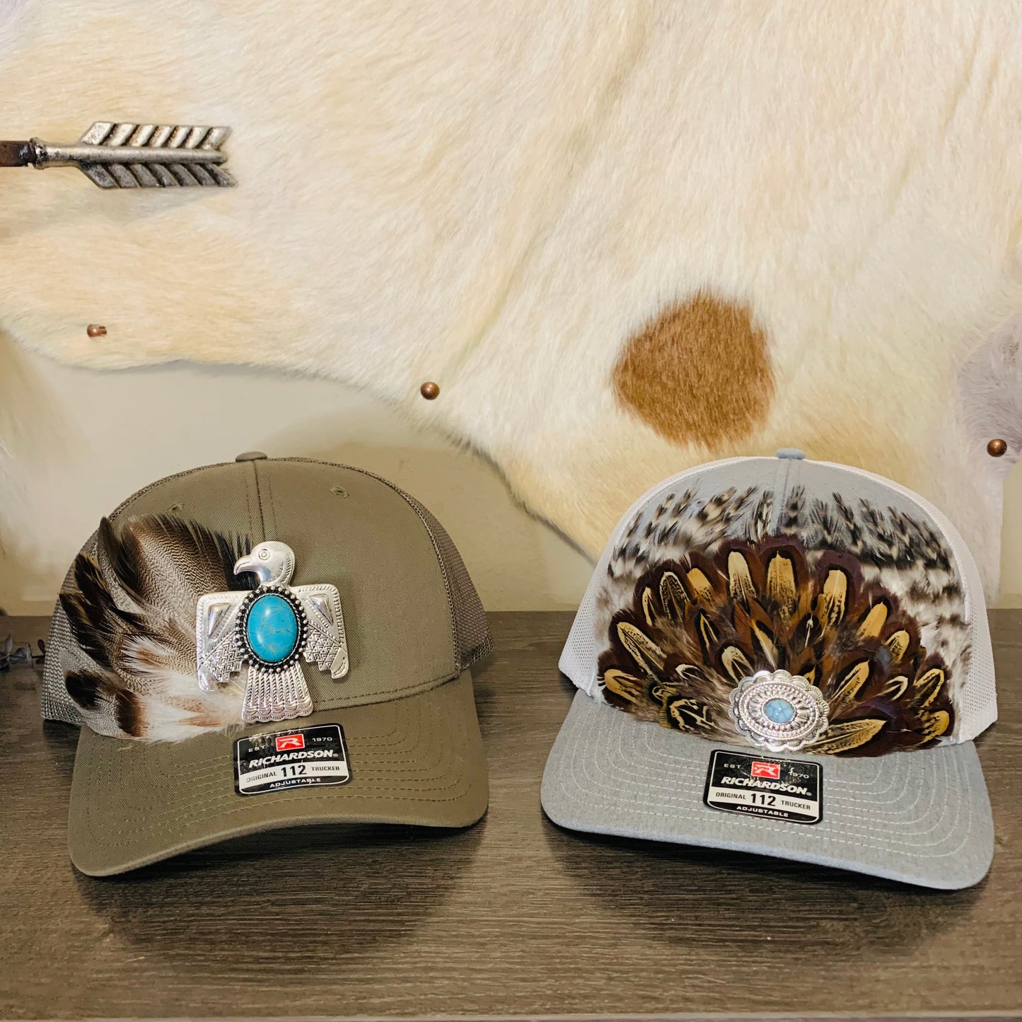Richardson Feather Trucker Hat in Heather Gray/White
