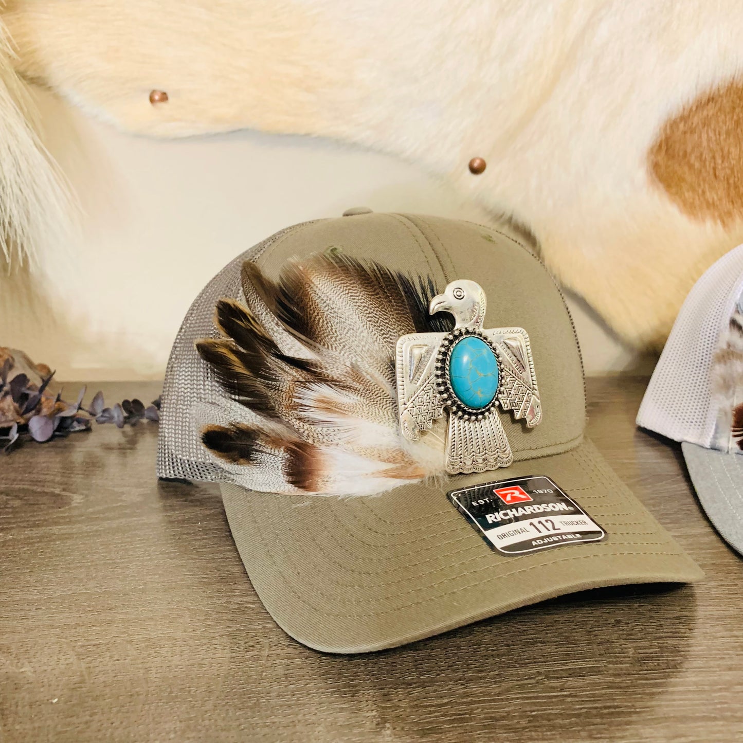 Richardson Feather Trucker Hat in Olive Green