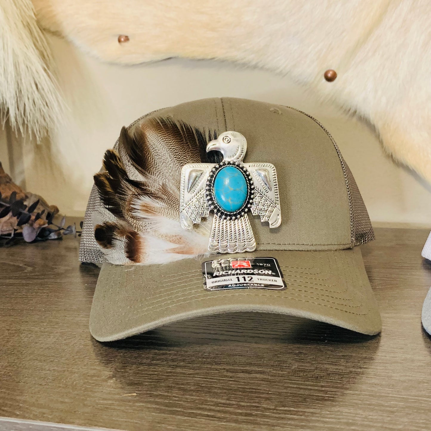 Richardson Feather Trucker Hat in Olive Green