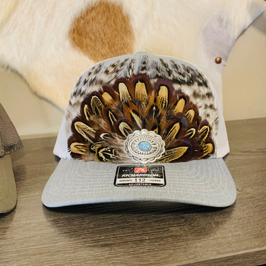 Richardson Feather Trucker Hat in Heather Gray/White