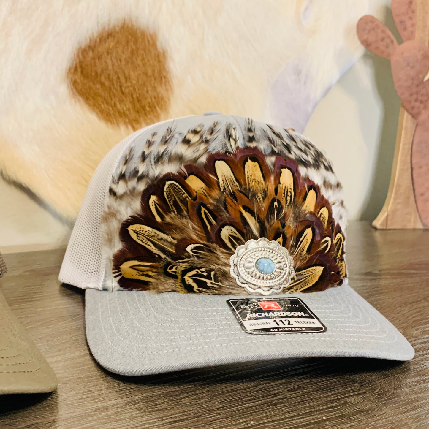 Richardson Feather Trucker Hat in Heather Gray/White